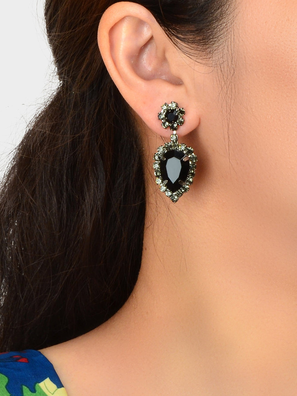 Luxurious Rhinestone Black Water Drop Dangle Earrings Wedding Prom Jewelry Gifts-1
