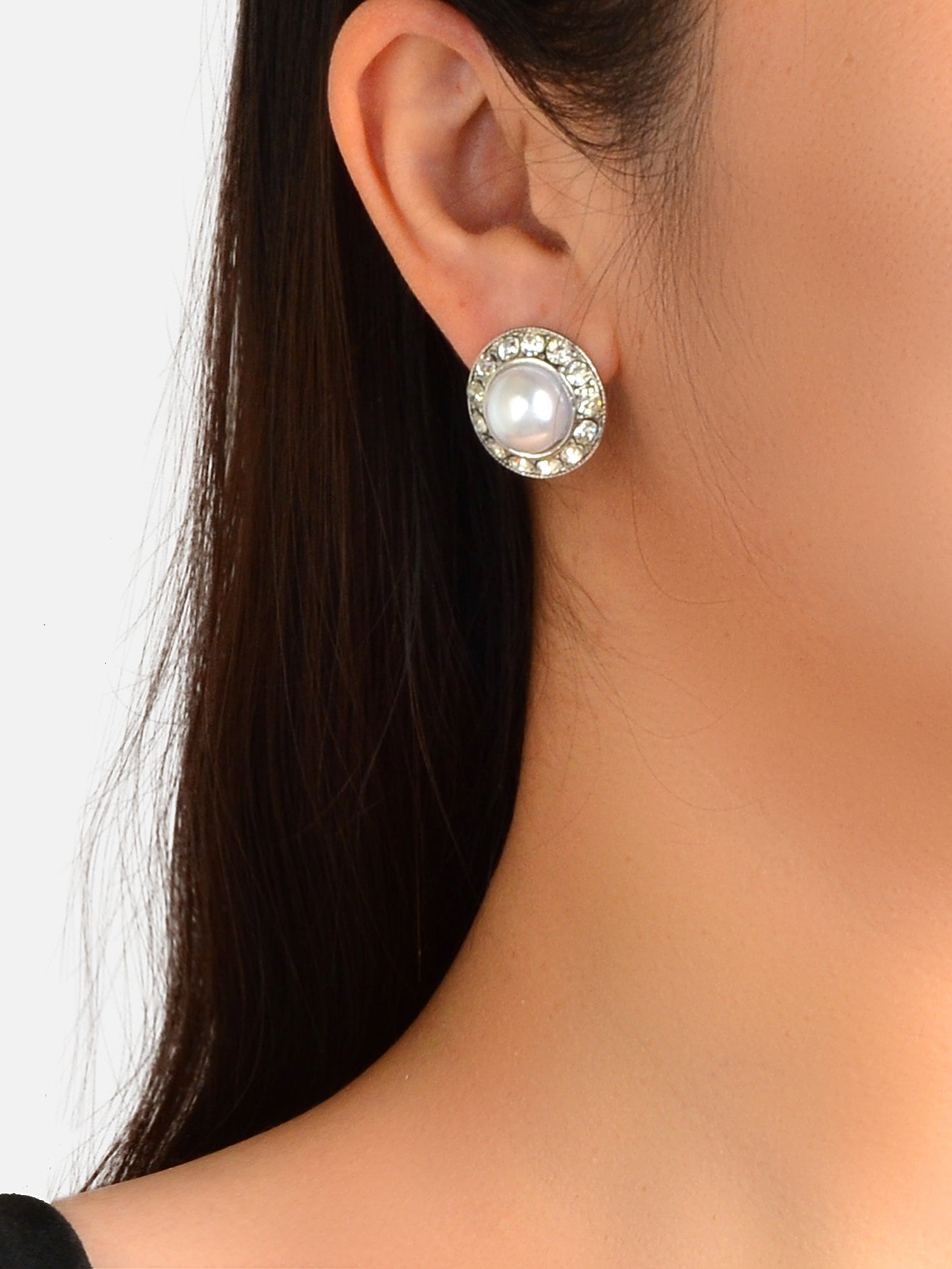 Elegant Sparkling Pearl Cubic Zirconia Round Stud Bridal Wedding Gift Earrings-1