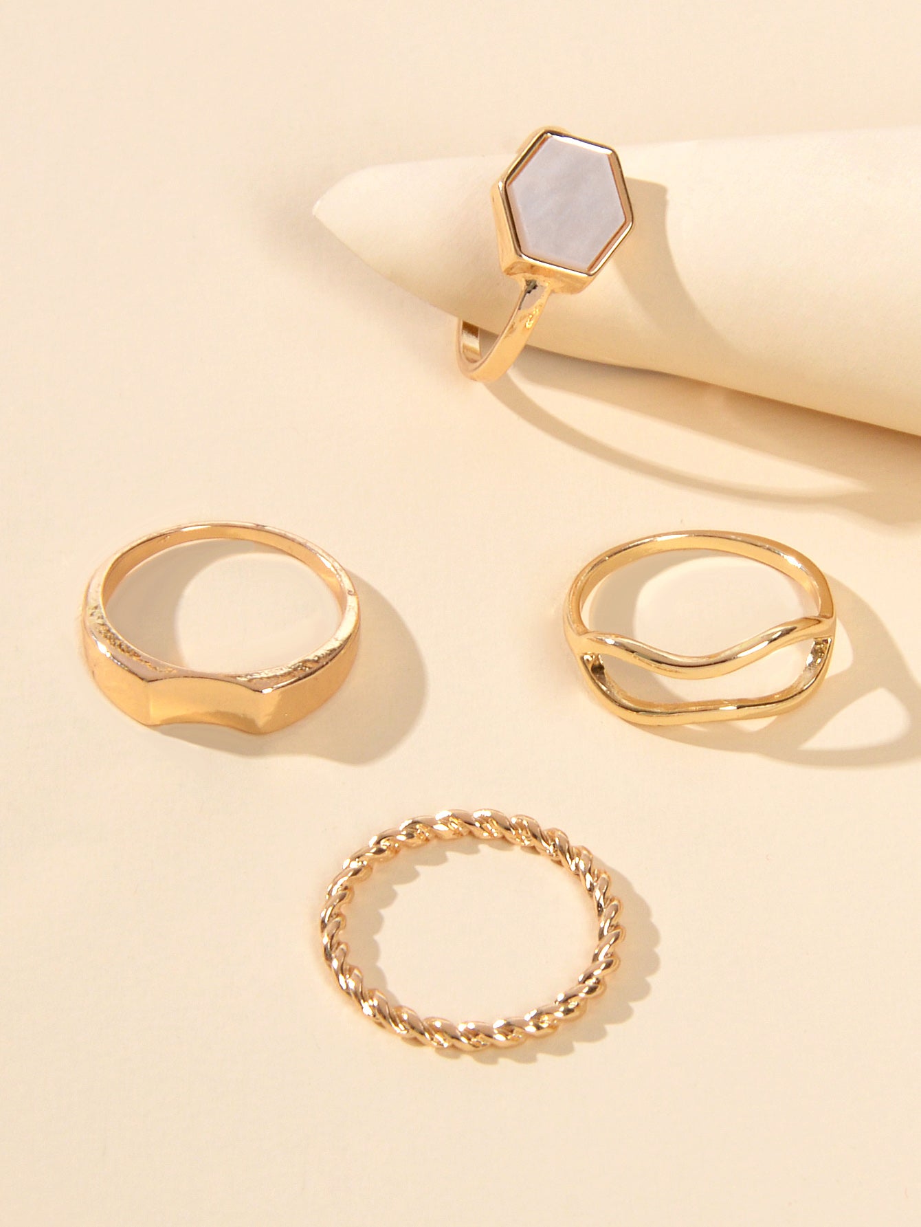 Multiple 4 pcs Square Geometric Gold Metal Knuckle Stackable Midi Rings Set Gift-1