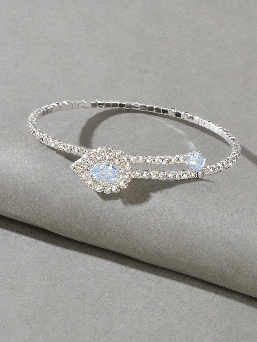 Perfect Wedding Engagement Jewellery Full Zirconia Decor Silver Bangle Bracelet-1