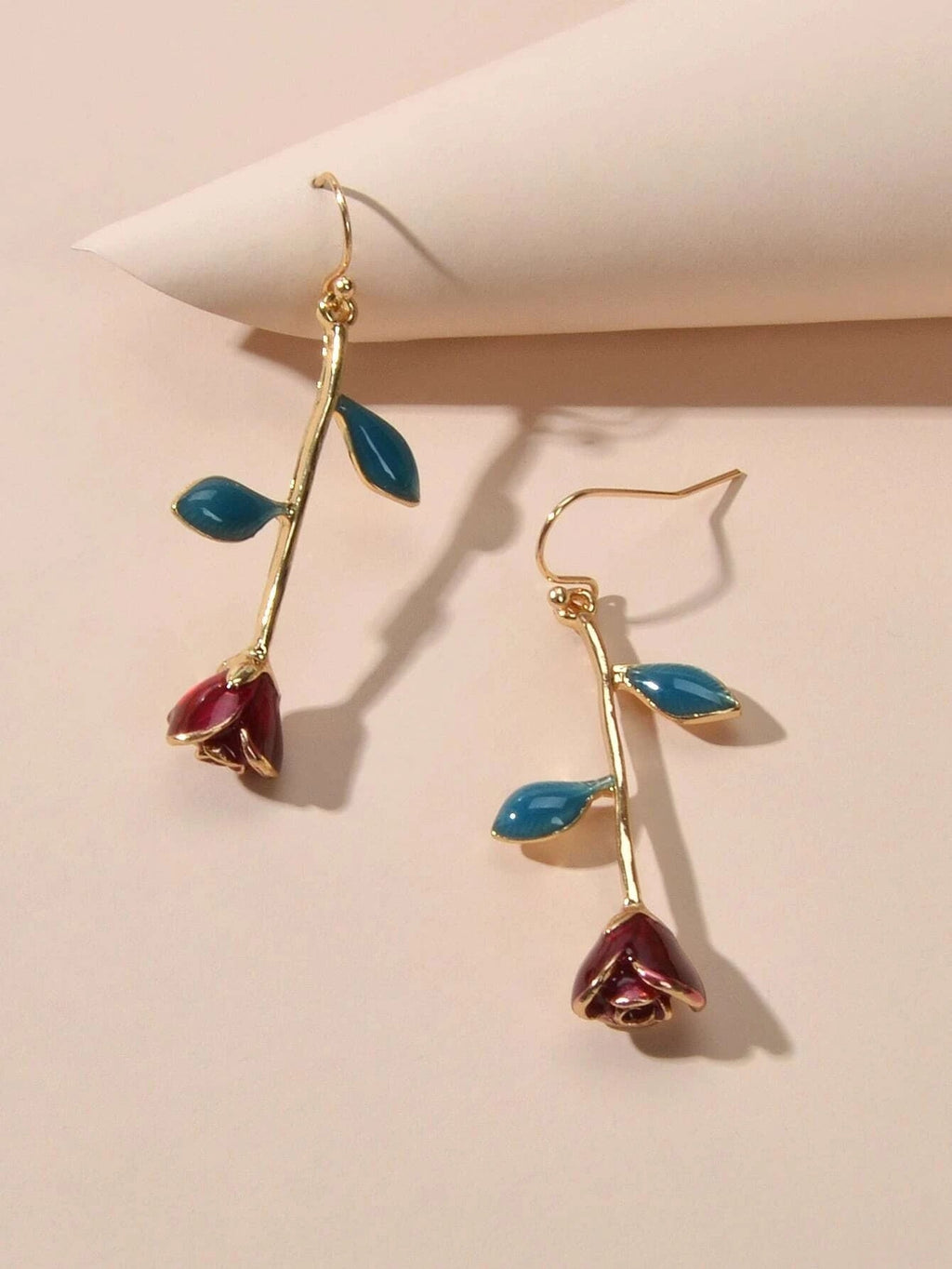 Feelontop Winered Rose Flower Drop Dangle Earrings Women Teens Party Accessories-1