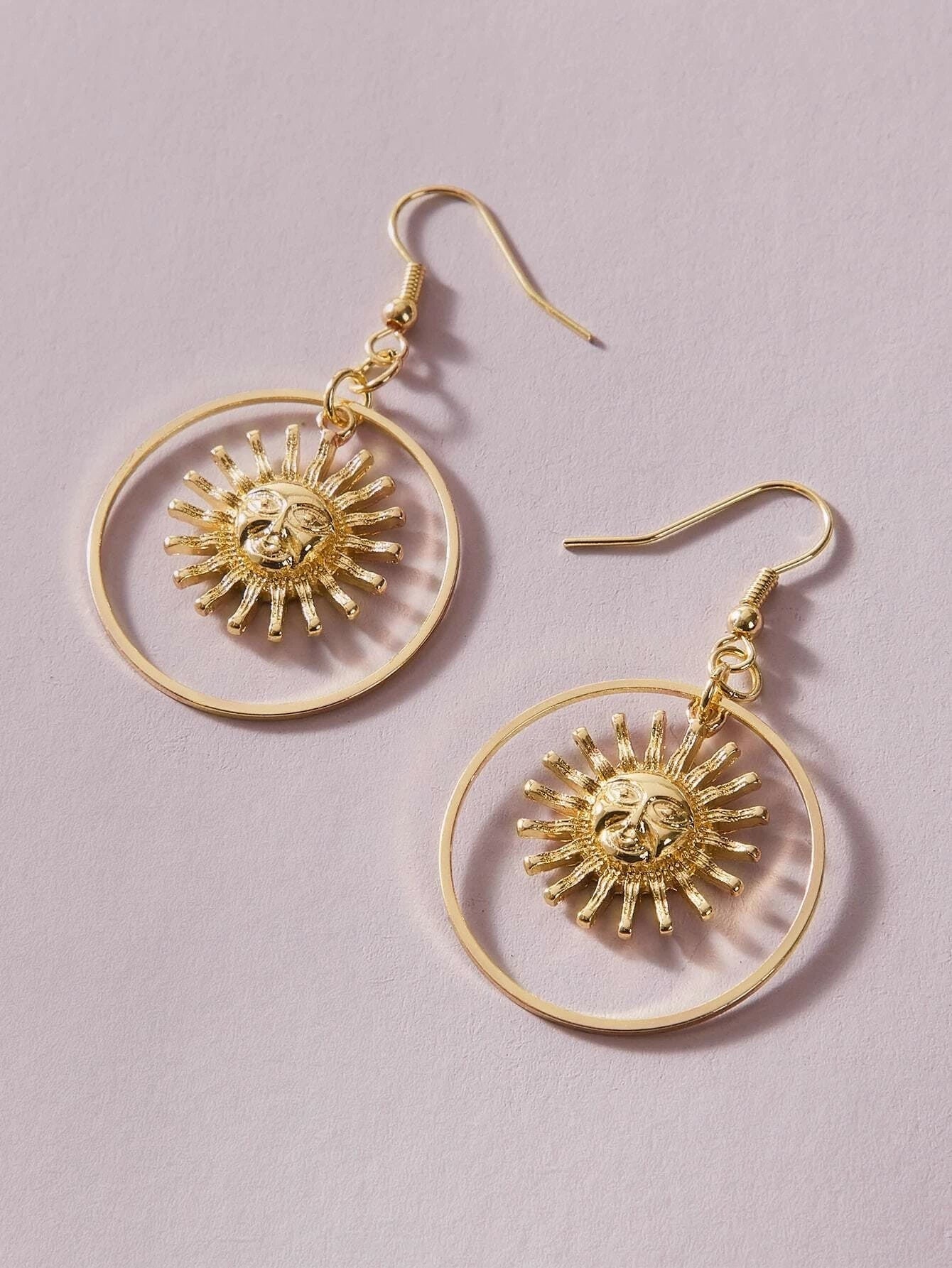 Gold Circle Sun Drop Earrings Stunning Women Teen Accessories Party Gift Jewelry-1