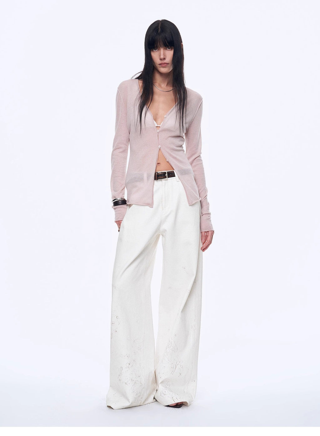 "Long Island Vacation" wool blend V-neck straight shoulder knitted cardigan spring-0