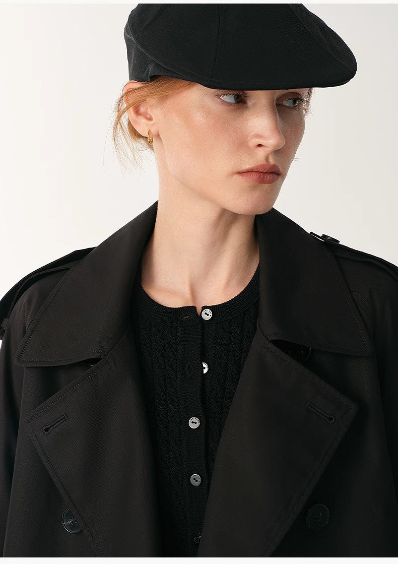 "Night Messenger" anti-wrinkle waterproof large lapel short straight box windbreaker for women-1