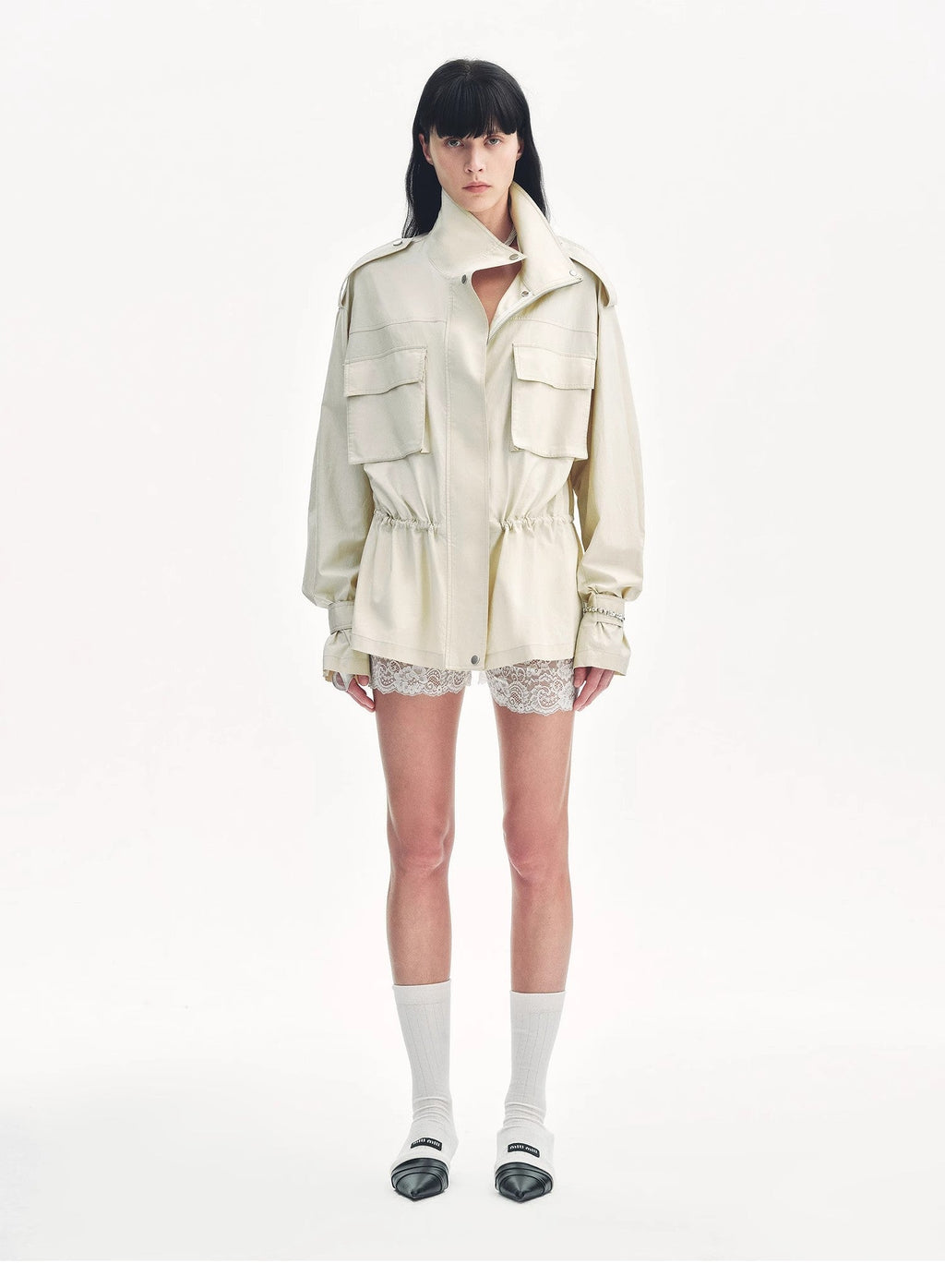 "Relaxed Toning" Lightly Coated Drawstring Waisted Outerwear Summer-0