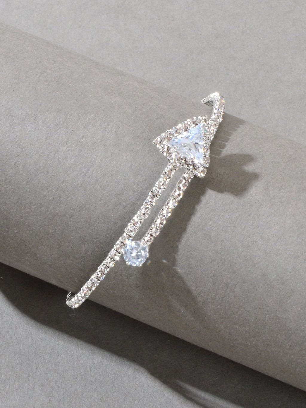 Sparkly Anniversary Gift Rhinestone Silver Arrow Bangle Wedding Bridal Bracelet-2