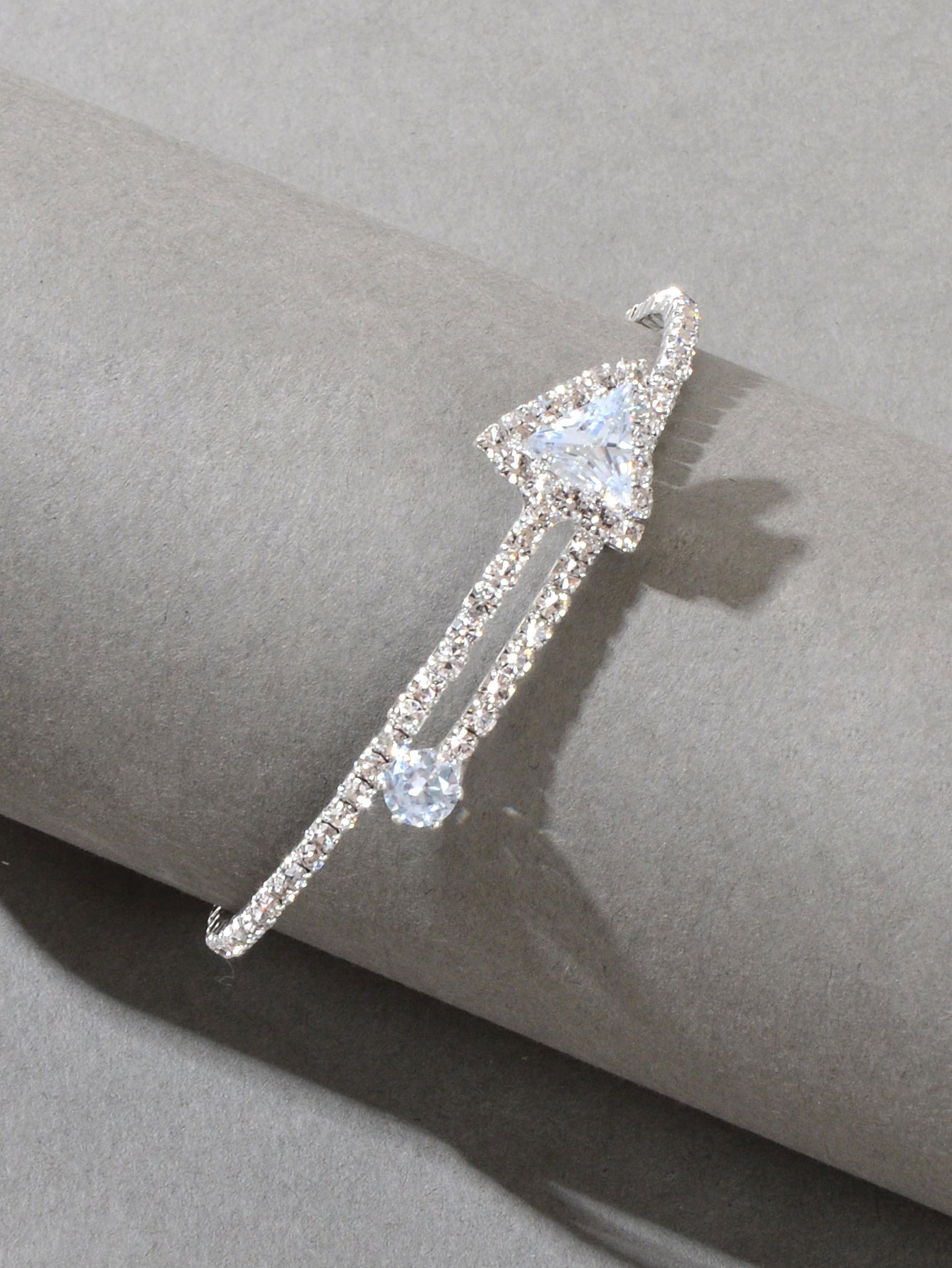 Sparkly Anniversary Gift Rhinestone Silver Arrow Bangle Wedding Bridal Bracelet-2
