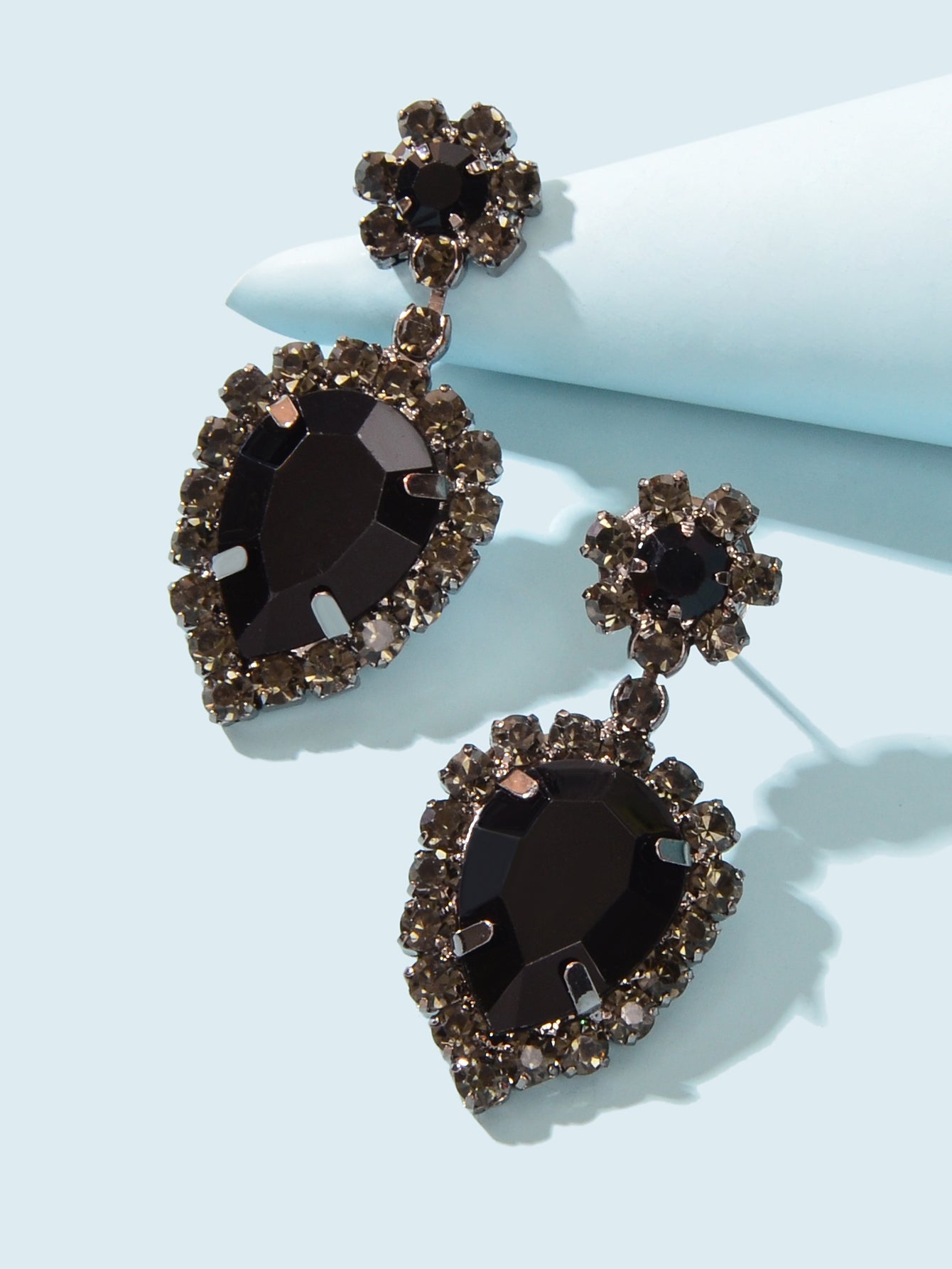 Luxurious Rhinestone Black Water Drop Dangle Earrings Wedding Prom Jewelry Gifts-2