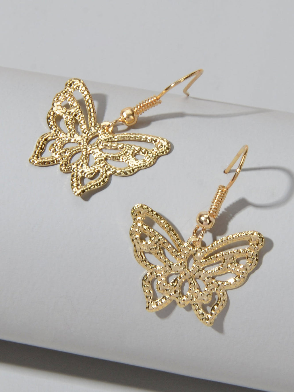 Cute Funny Trendy Gold Metal Hollow out Butterfly Minimalist Dangle Earrings-2