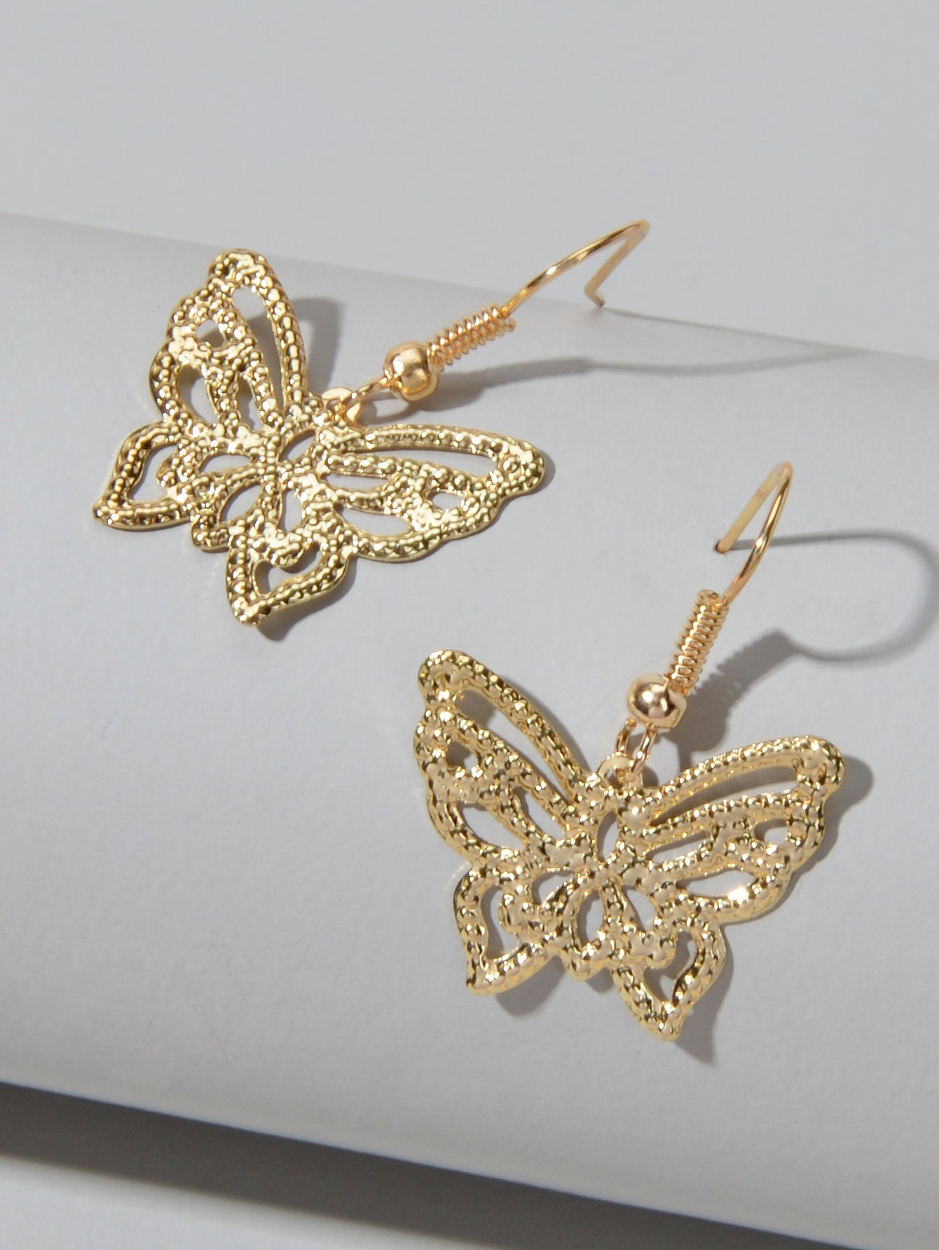 Cute Funny Trendy Gold Metal Hollow out Butterfly Minimalist Dangle Earrings-2