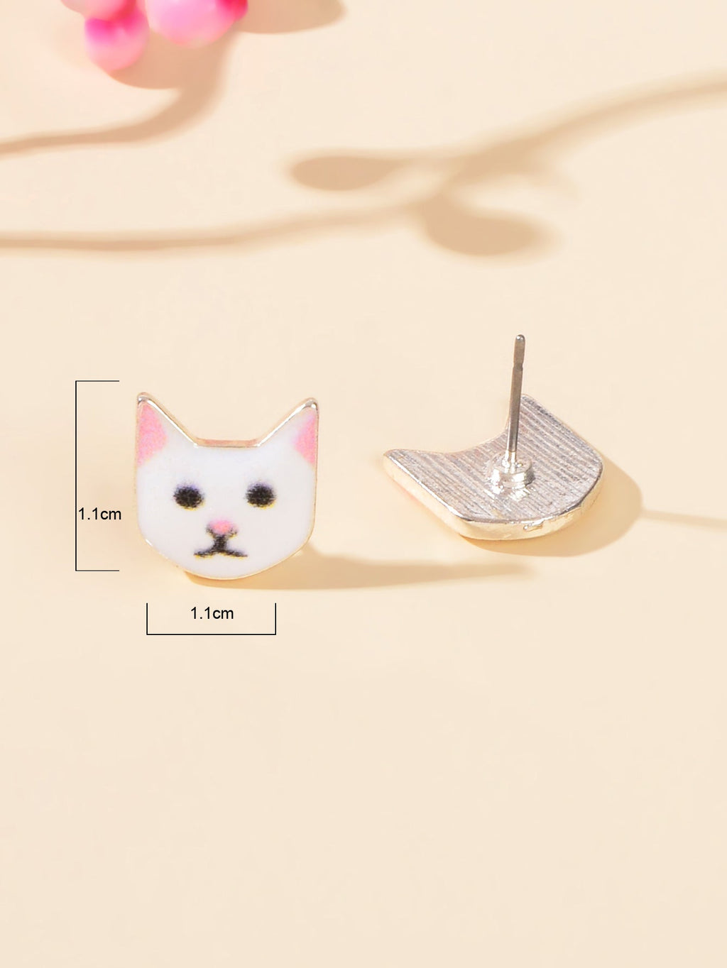 Funny White Enamel Cartoon Cat Stud Pierced Earrings Girls Animal Jewellery Gift-2
