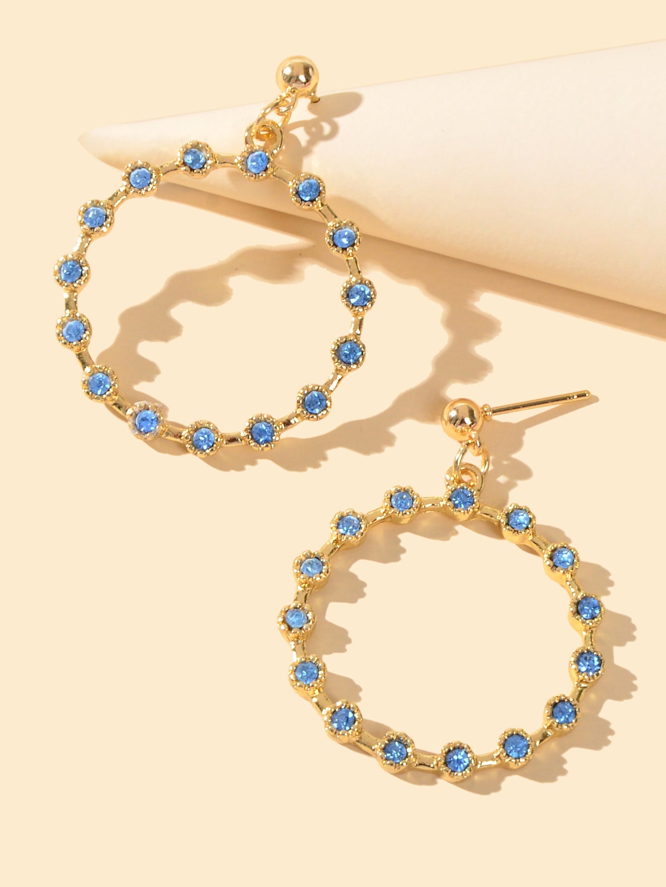 Fashion Ladies Jewelry Blue Rhinestone Gold Circle Dangle Party Bridal Earrings-2
