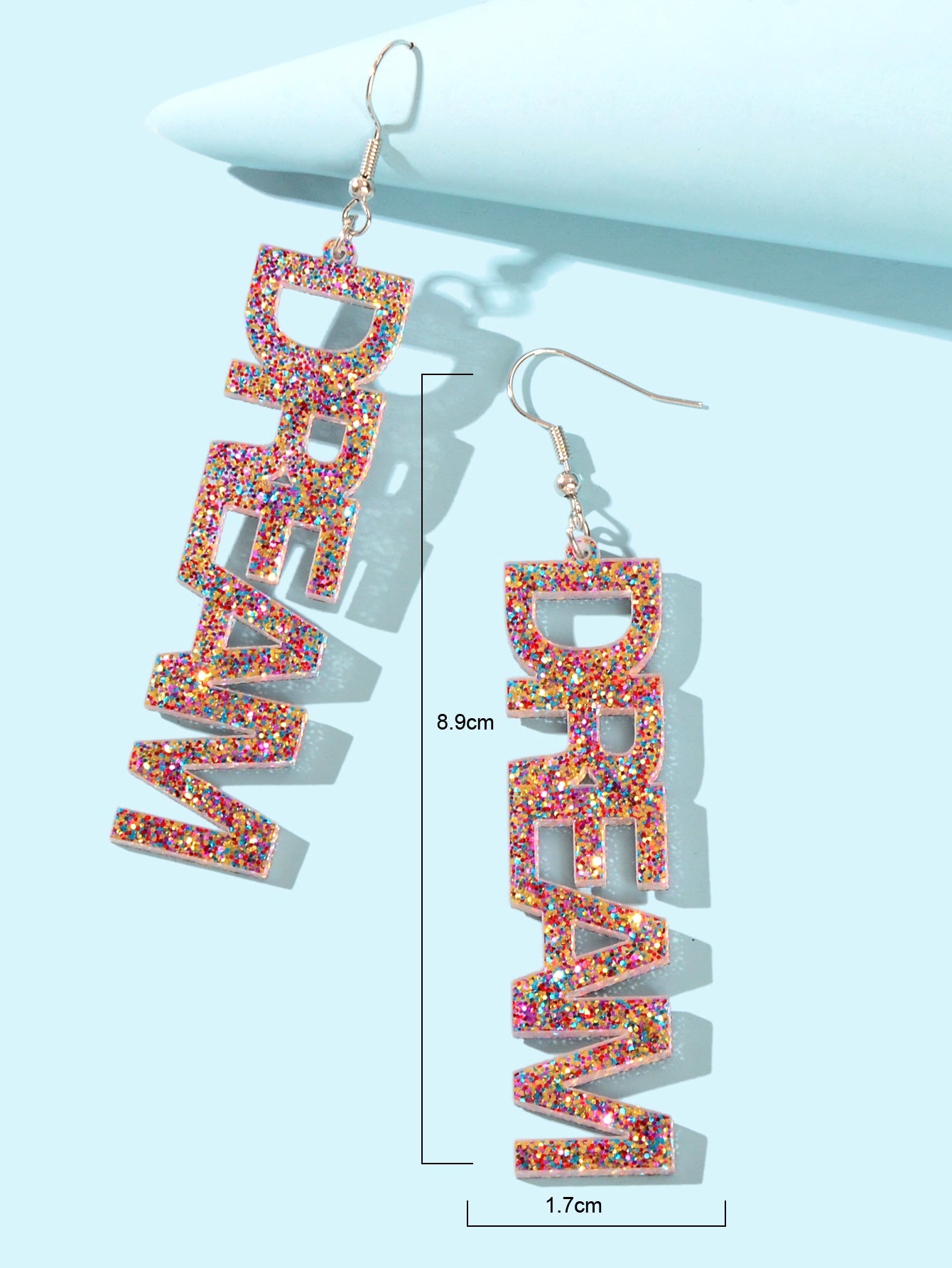 Party Jewelry Sparkling Glitter Colourful Sequins Dream Letter Drop Earrings-2