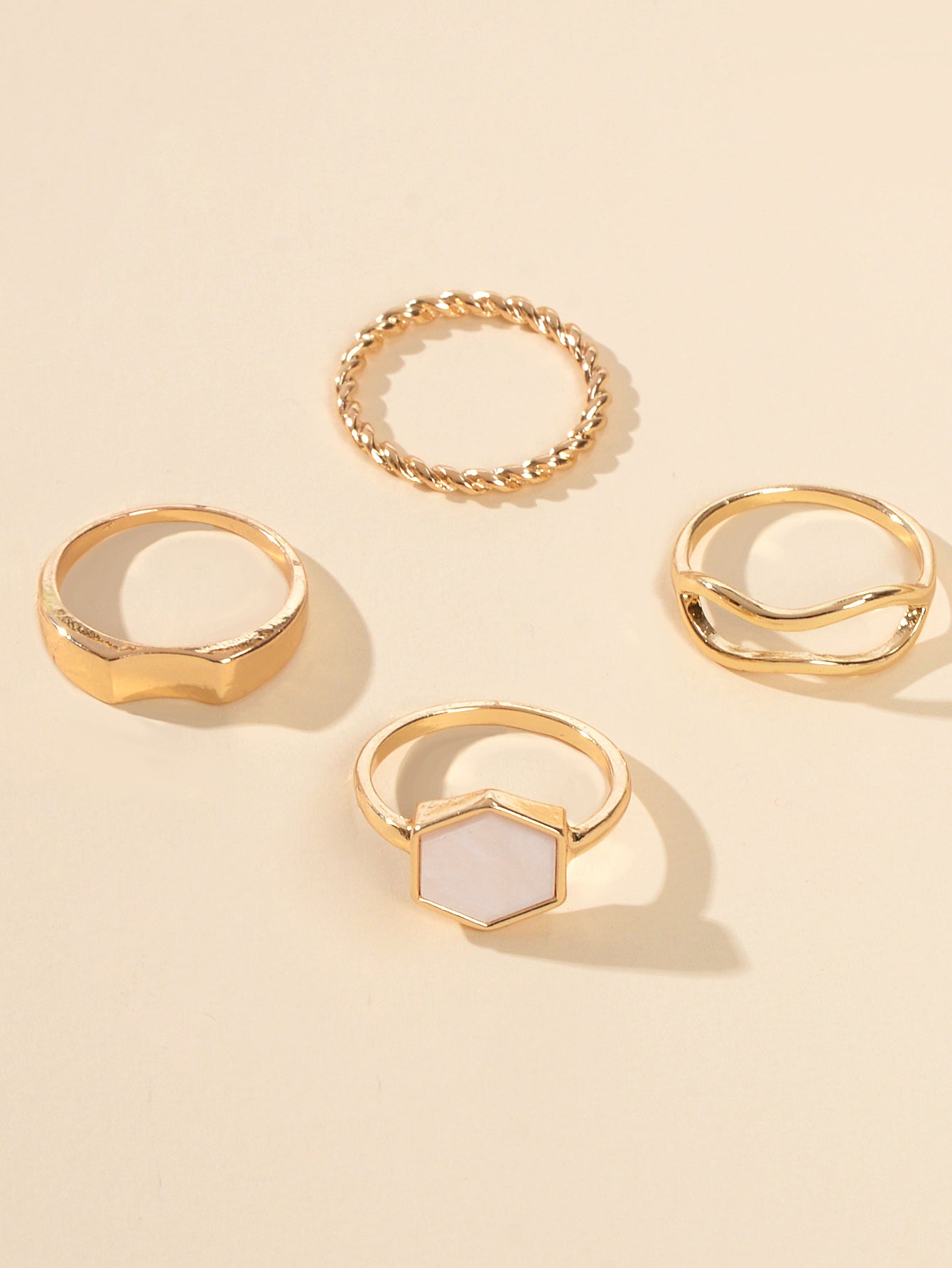Multiple 4 pcs Square Geometric Gold Metal Knuckle Stackable Midi Rings Set Gift-2