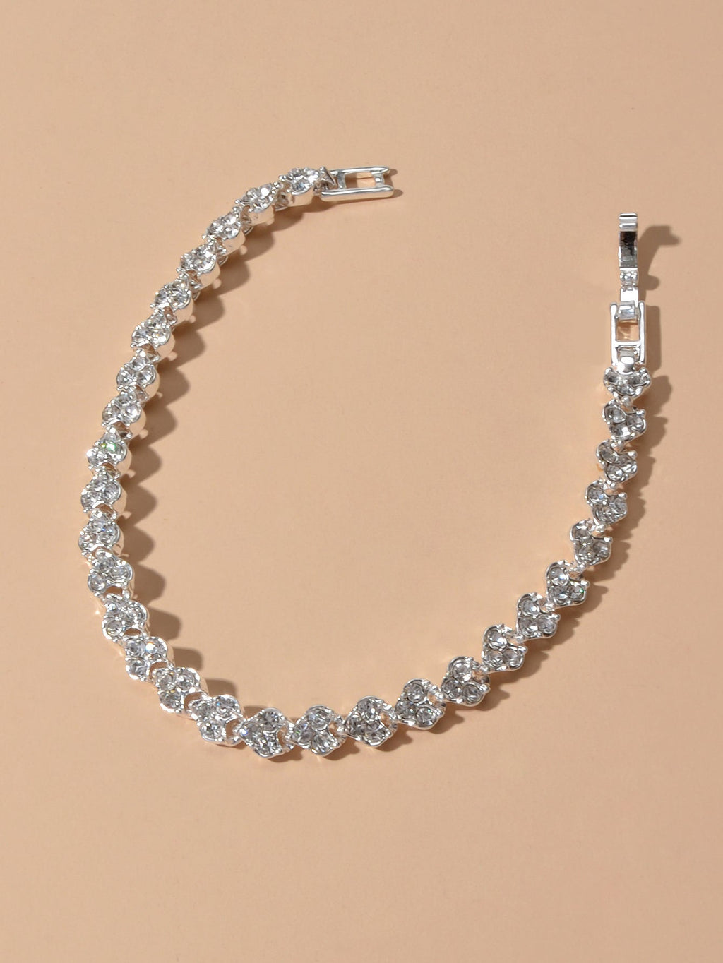 Feelontop Heart Jewellery Silver Chain Cubic Zirconia Tennis Collection Bracelet-2