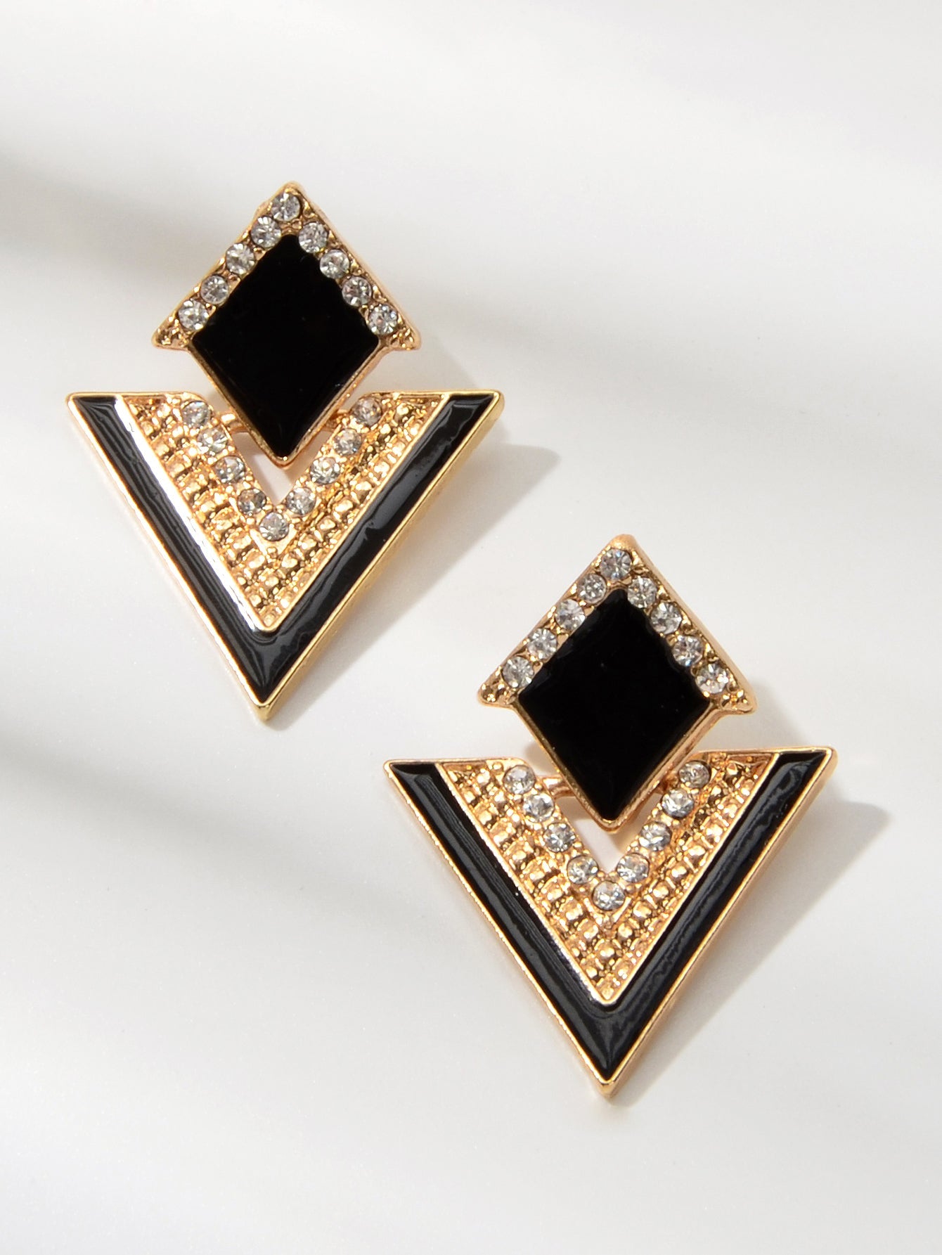 Costume Jewellery Rhinestone Enamel Triangle Geometric Stud Bridal Earrings Gift-2