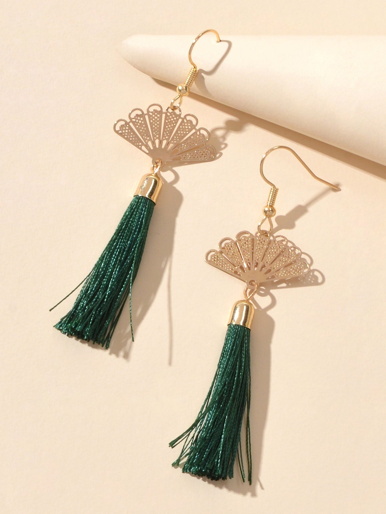 Ethnic Traditional Gold Sector Tassel Dangle Pendant Earrings American Jewellery-2