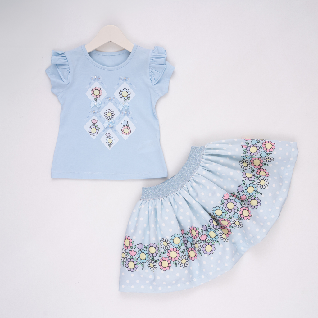 Blue Blossom Girl Skirt Set-0