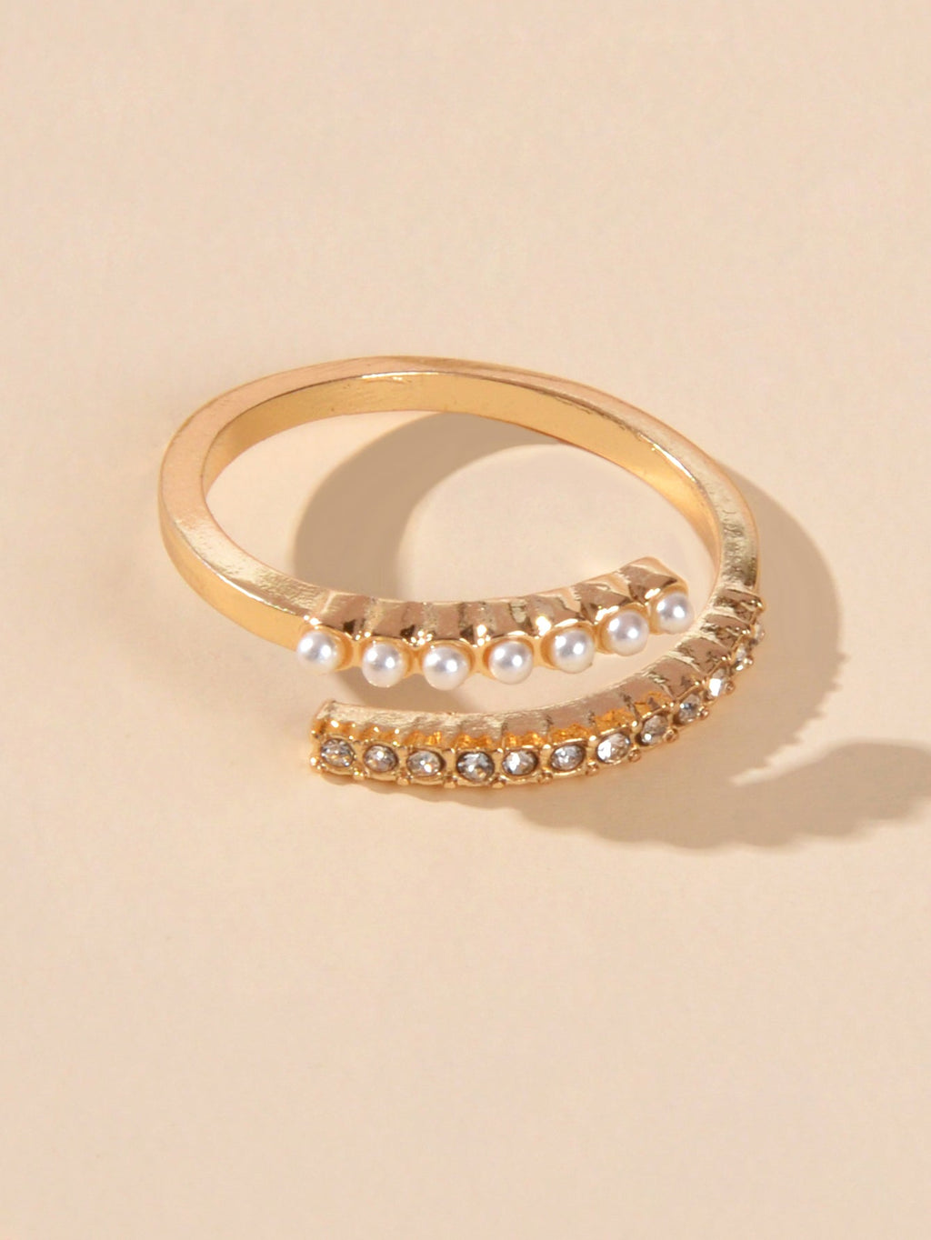 Anniversary Wedding Jewelry Band Women Rhinestone Pearl Gold Finger Circle Ring-2