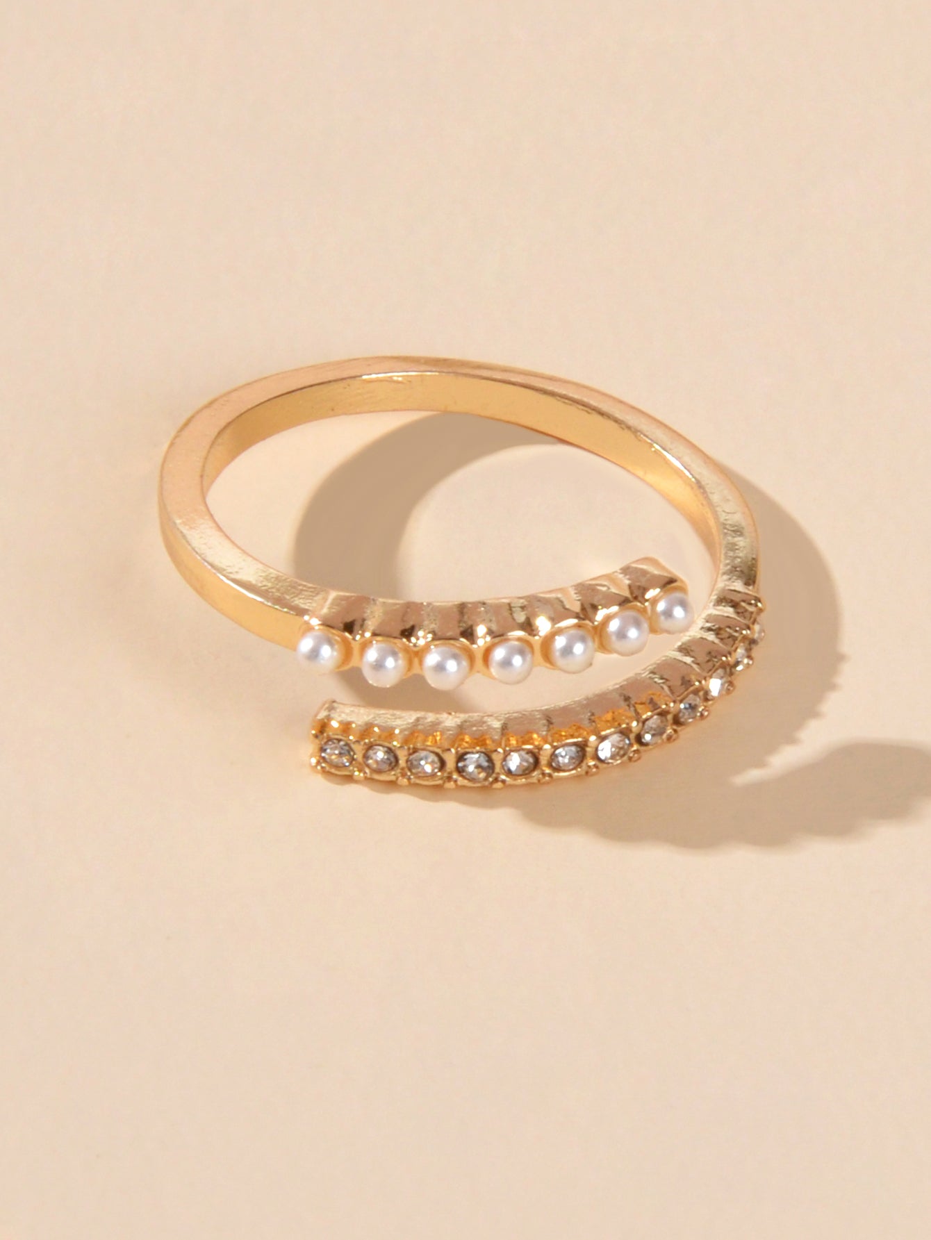 Anniversary Wedding Jewelry Band Women Rhinestone Pearl Gold Finger Circle Ring-2