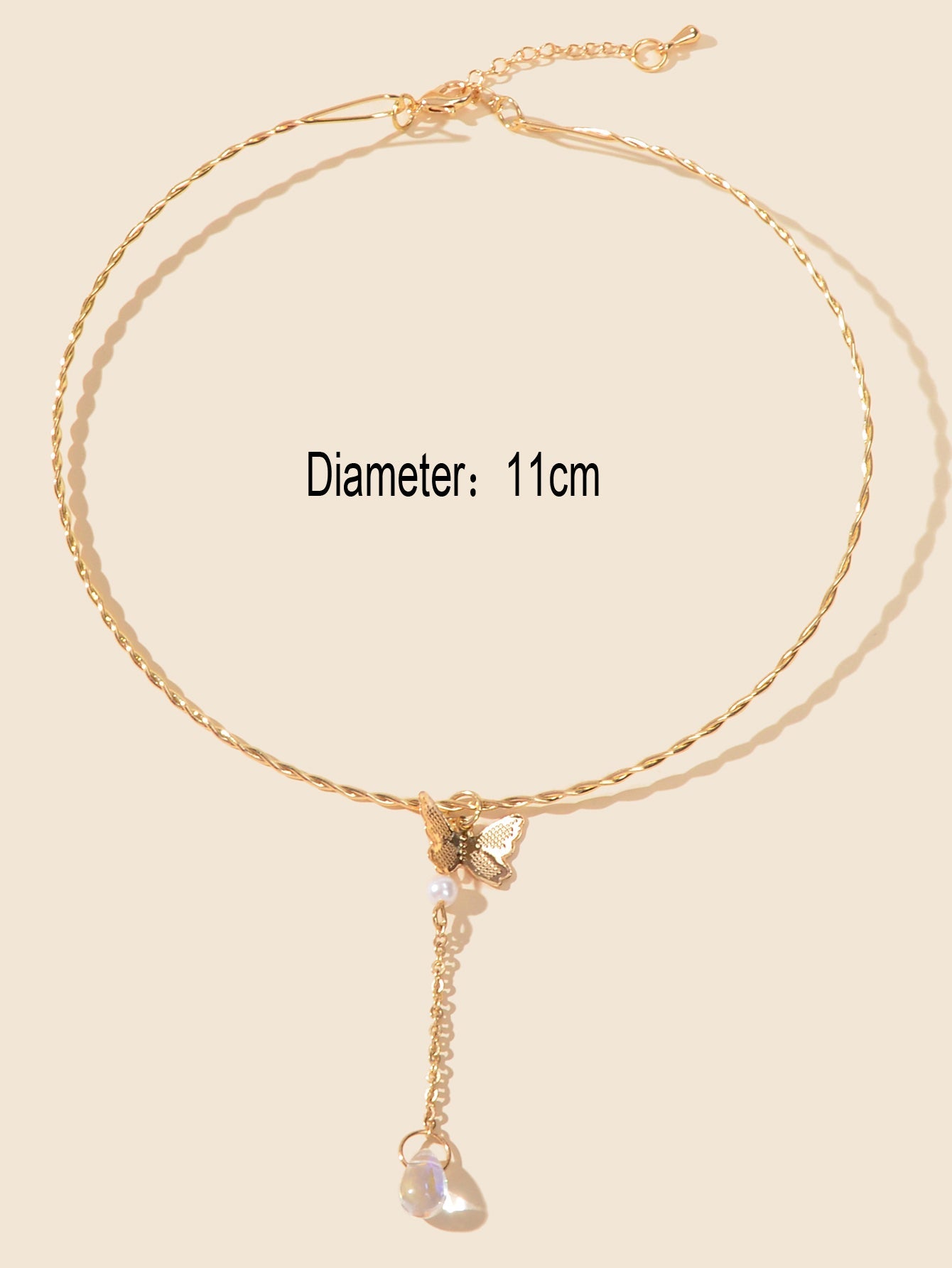 Designer Jewelry Gold Short Choker Collar Butterfly Beads Charm Trendy Necklace-2