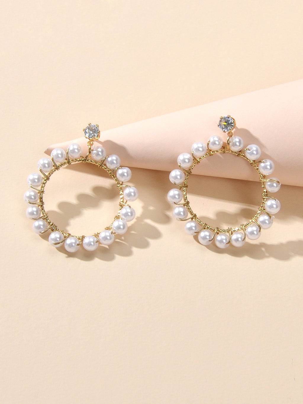 Retro Textured Jewelry Faux Pearl Decor Circle Dangle Earrings for Wedding Party-2