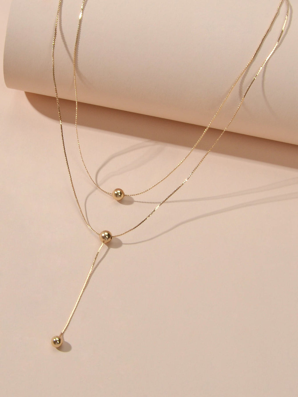 Perfect Jewellery Gold Double layer Chain Necklace Beads Charm Y Lariat Necklace-2