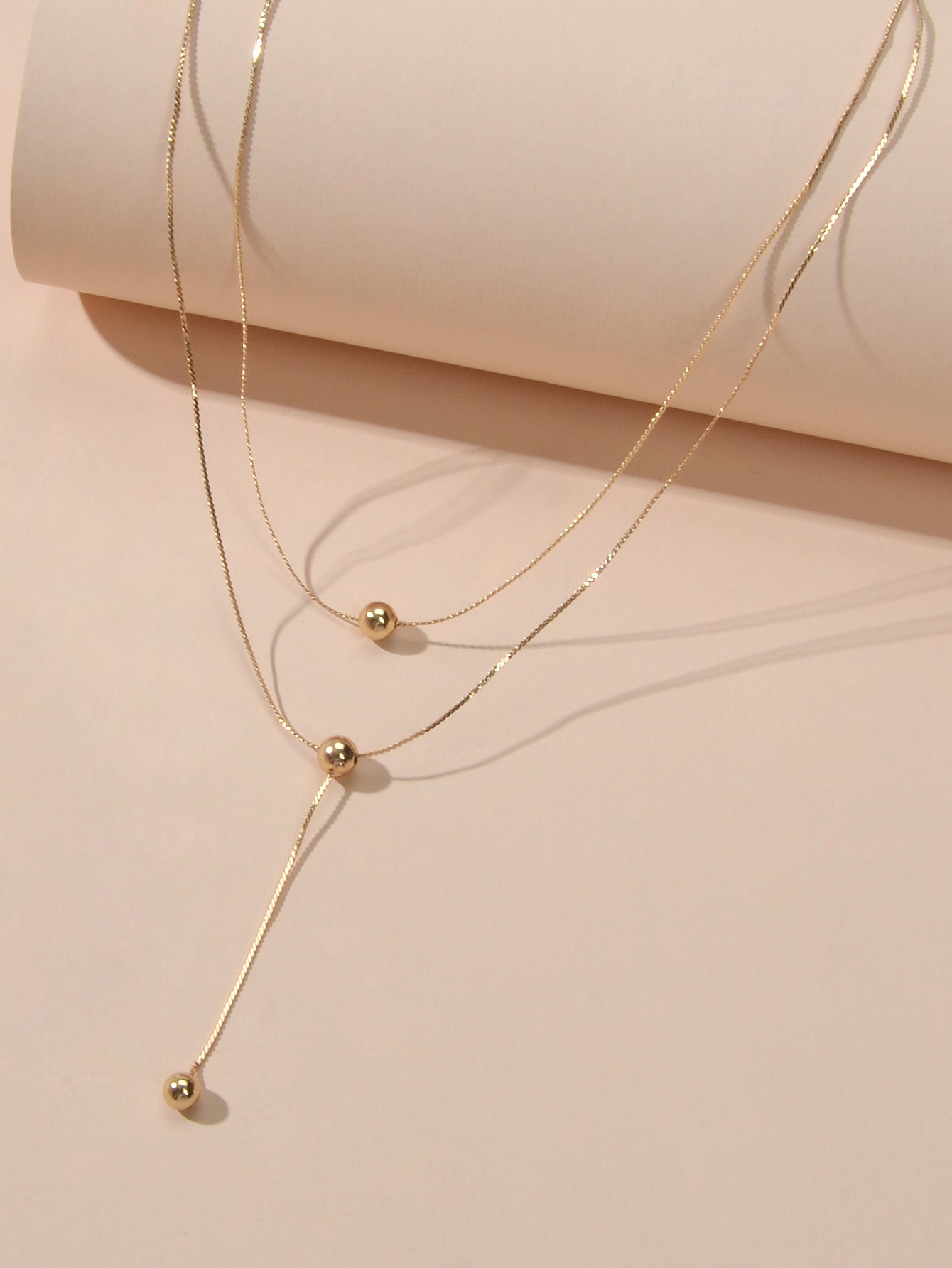 Perfect Jewellery Gold Double layer Chain Necklace Beads Charm Y Lariat Necklace-2