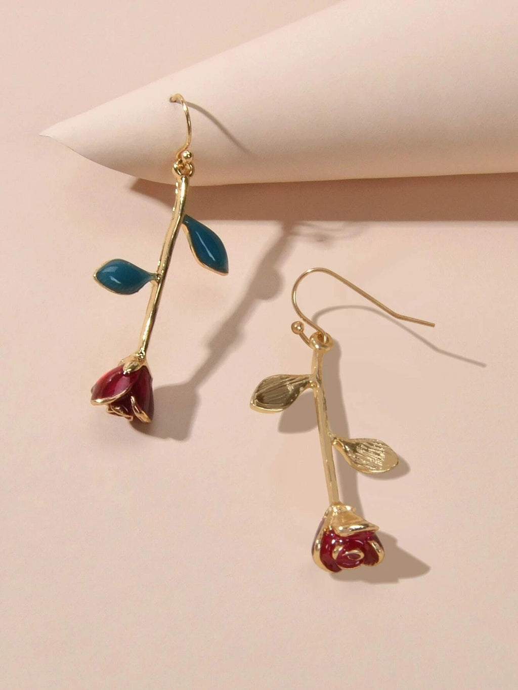 Feelontop Winered Rose Flower Drop Dangle Earrings Women Teens Party Accessories-2