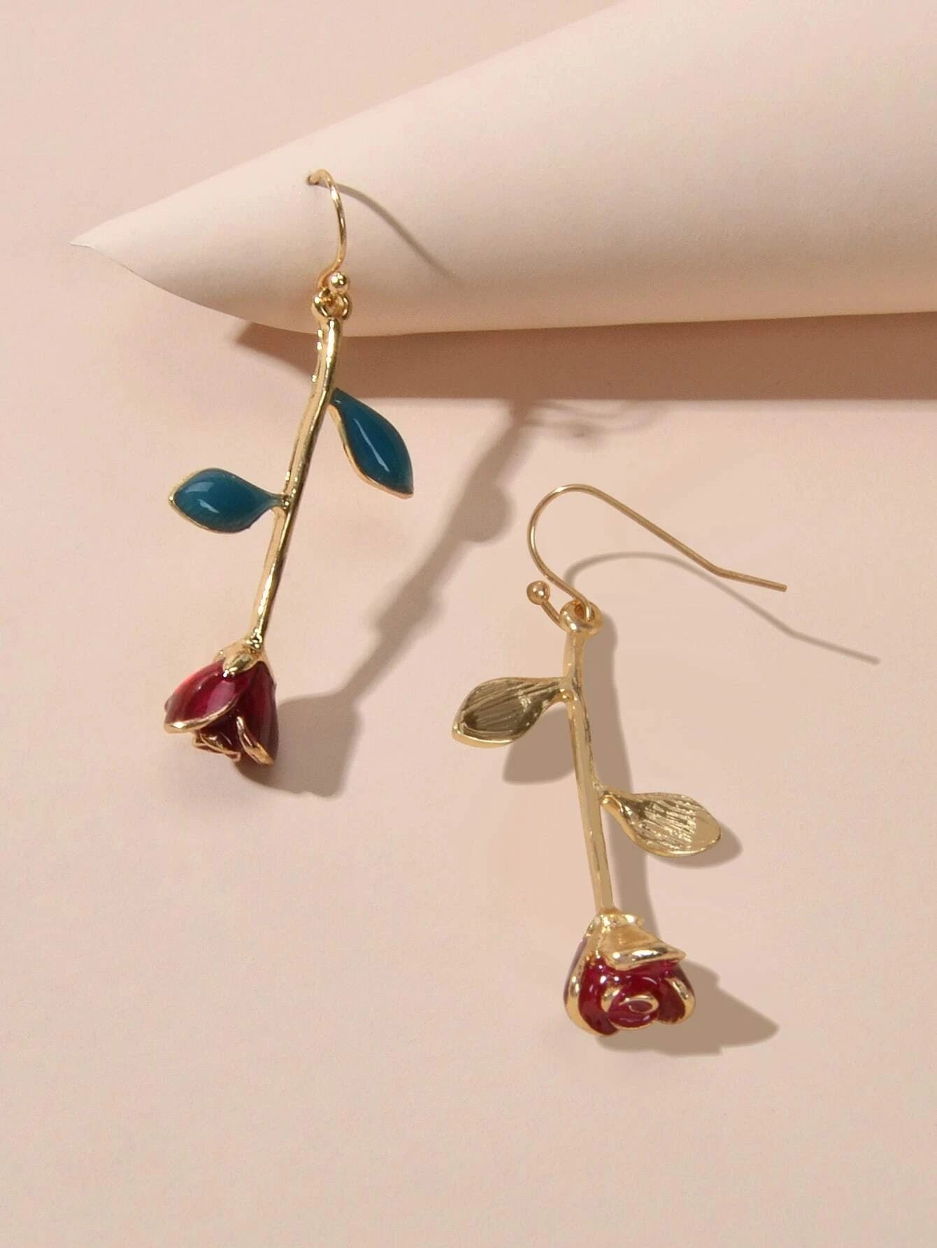 Feelontop Winered Rose Flower Drop Dangle Earrings Women Teens Party Accessories-2