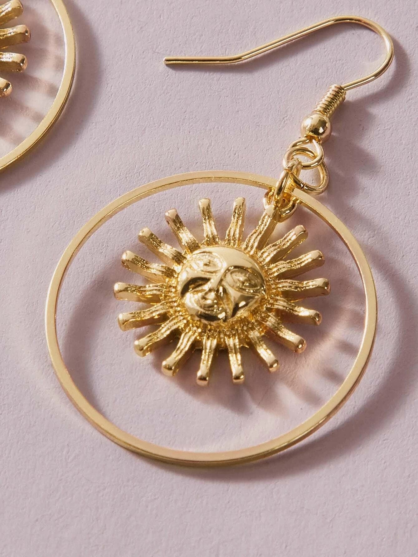 Gold Circle Sun Drop Earrings Stunning Women Teen Accessories Party Gift Jewelry-2