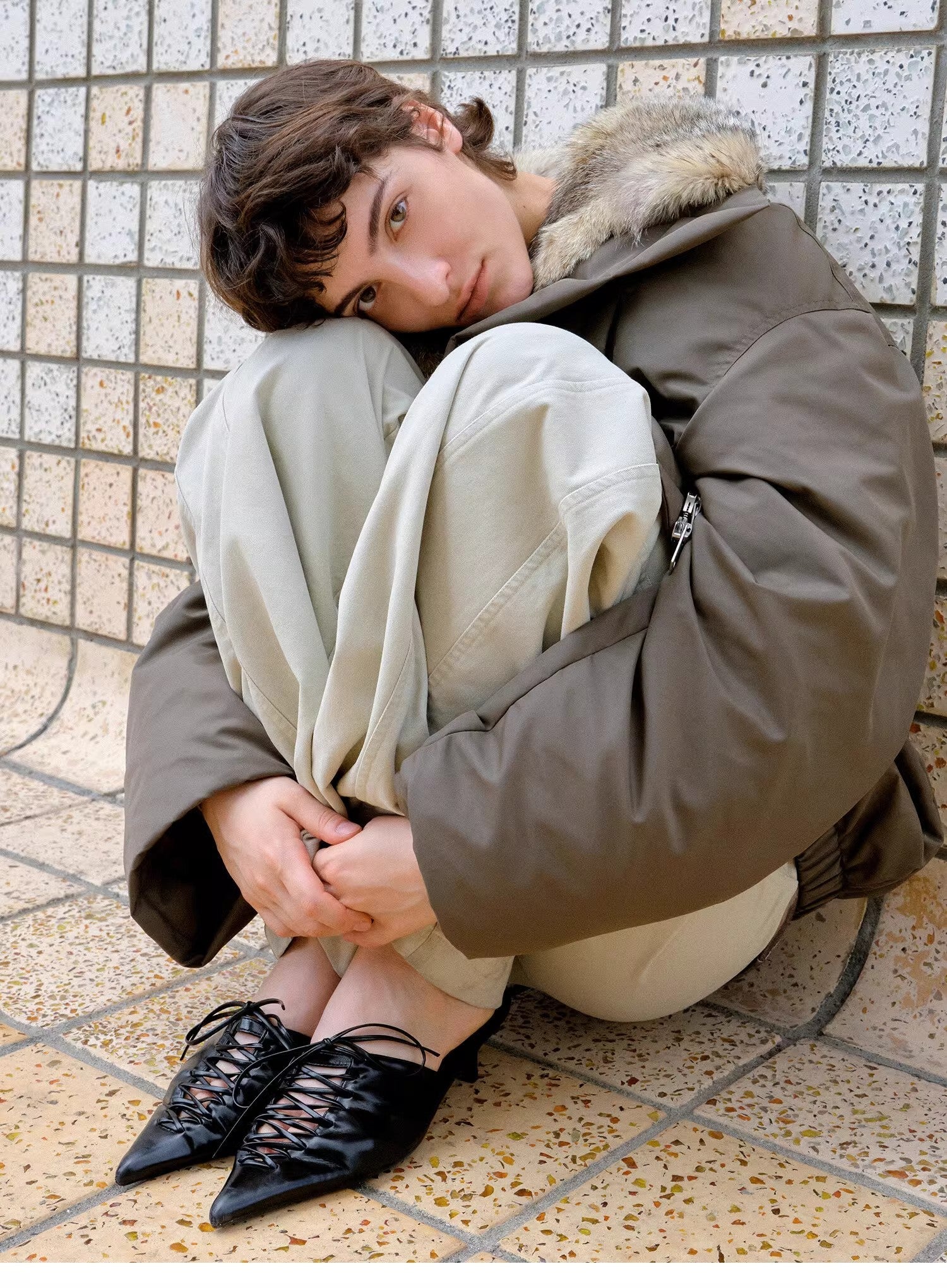 Fireladyfur Women's Warm Winter Down Jacket with a Fluffy Fox Fur Collar“Travel Notes”-3