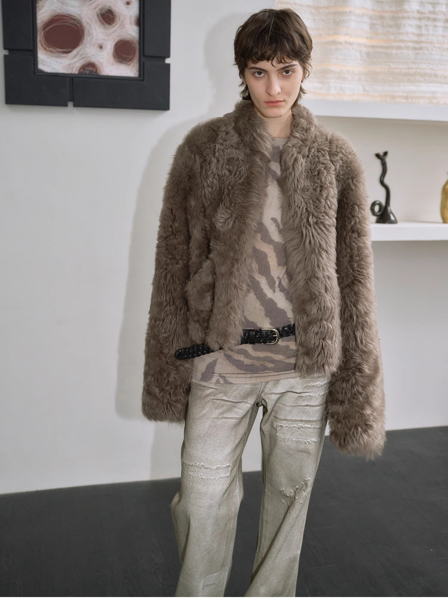 "Autumn Basel" imported Tuscan sheepskin half-roll short casual fur coat-4
