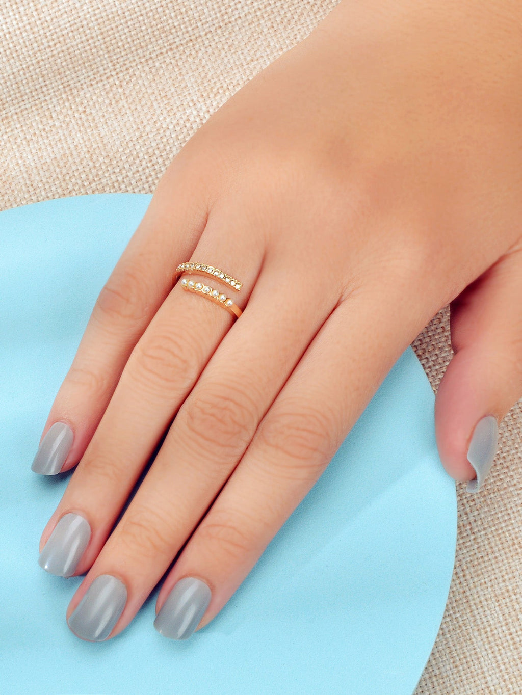 Anniversary Wedding Jewelry Band Women Rhinestone Pearl Gold Finger Circle Ring-3