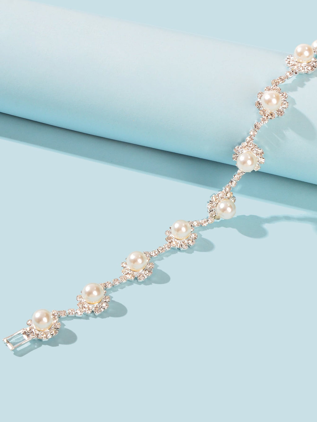 Elastic Wedding Accessory Bridesmaid Faux Pearl Rhinestone Party Beaded Bracelet-3