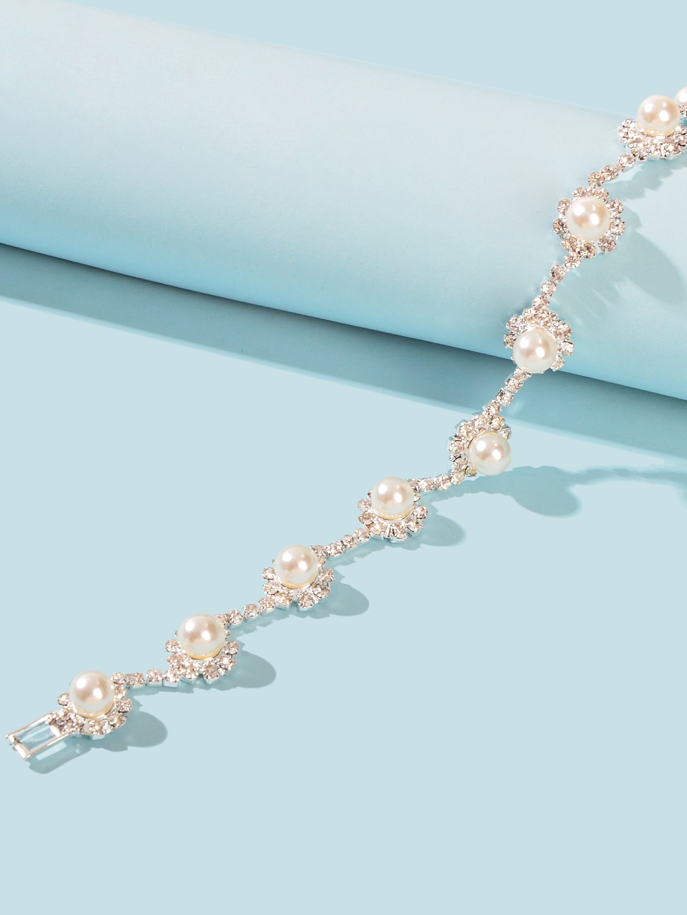 Elastic Wedding Accessory Bridesmaid Faux Pearl Rhinestone Party Beaded Bracelet-3