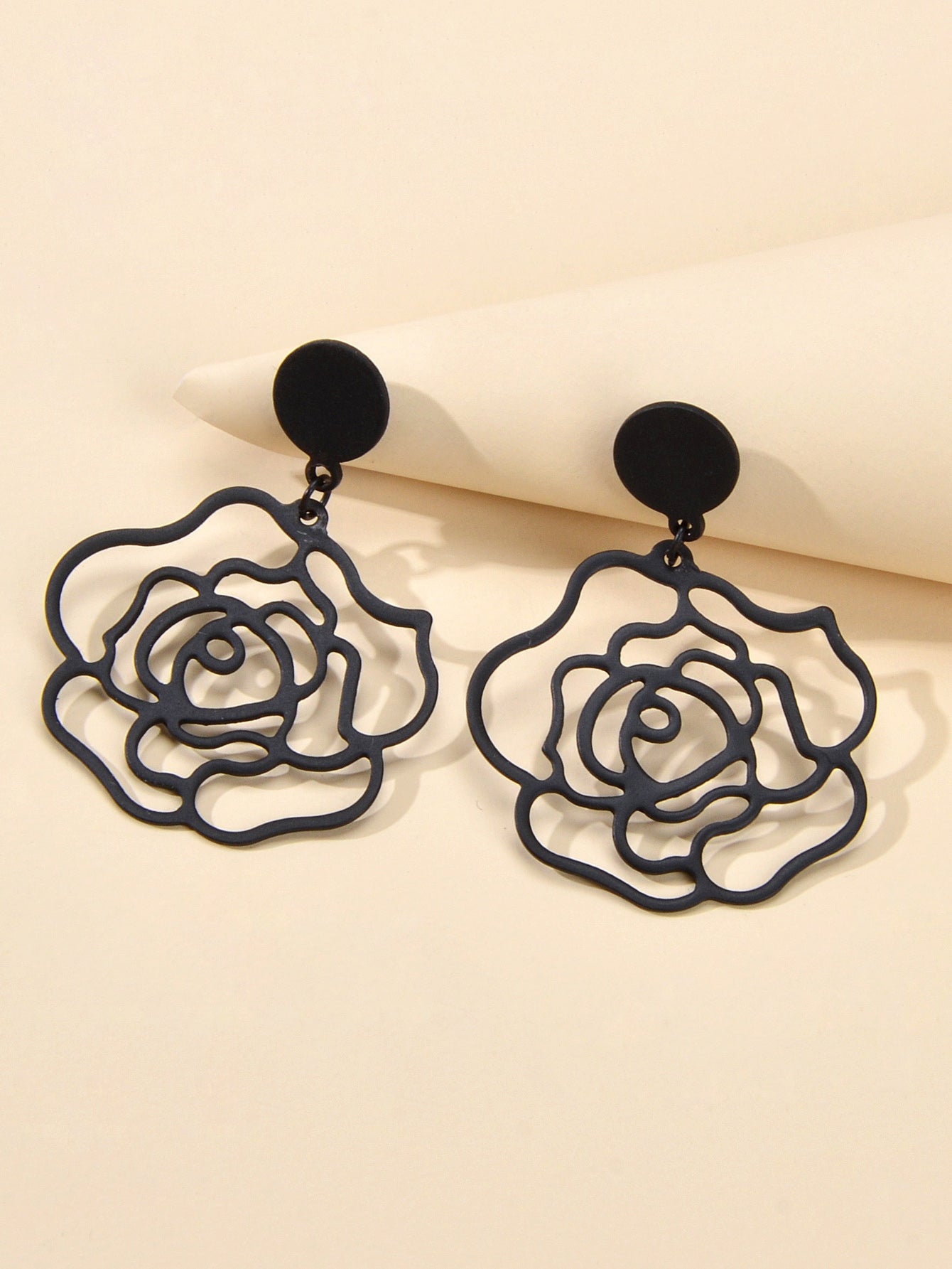 Designer Jewellery Black Hollow out Big Flower Chunky Dangle Party Earrings Gift-4