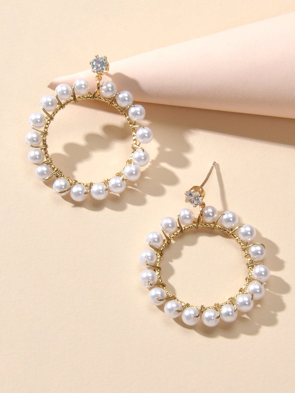 Retro Textured Jewelry Faux Pearl Decor Circle Dangle Earrings for Wedding Party-3