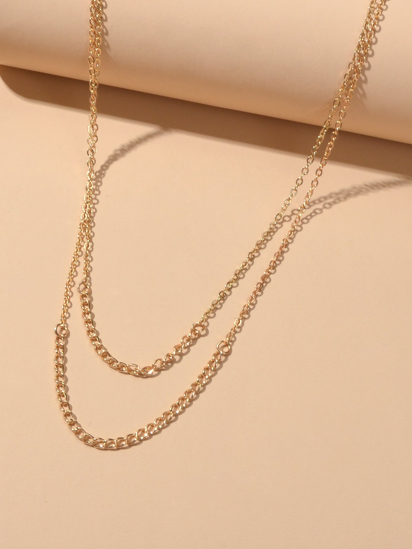 Double layer Gold Silver Chain Necklace Minimalist Women Teens Girls Accessories-3