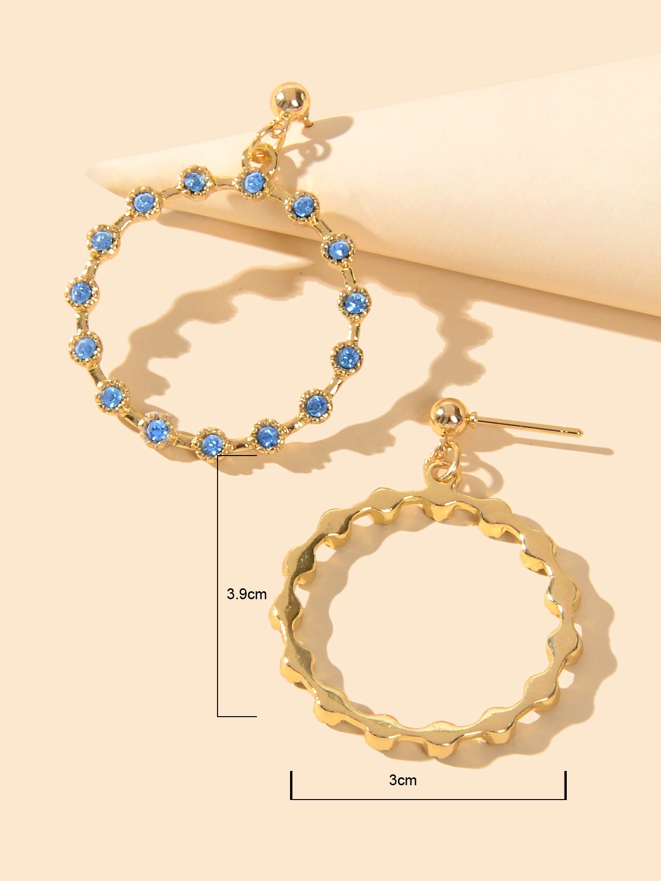 Fashion Ladies Jewelry Blue Rhinestone Gold Circle Dangle Party Bridal Earrings-3