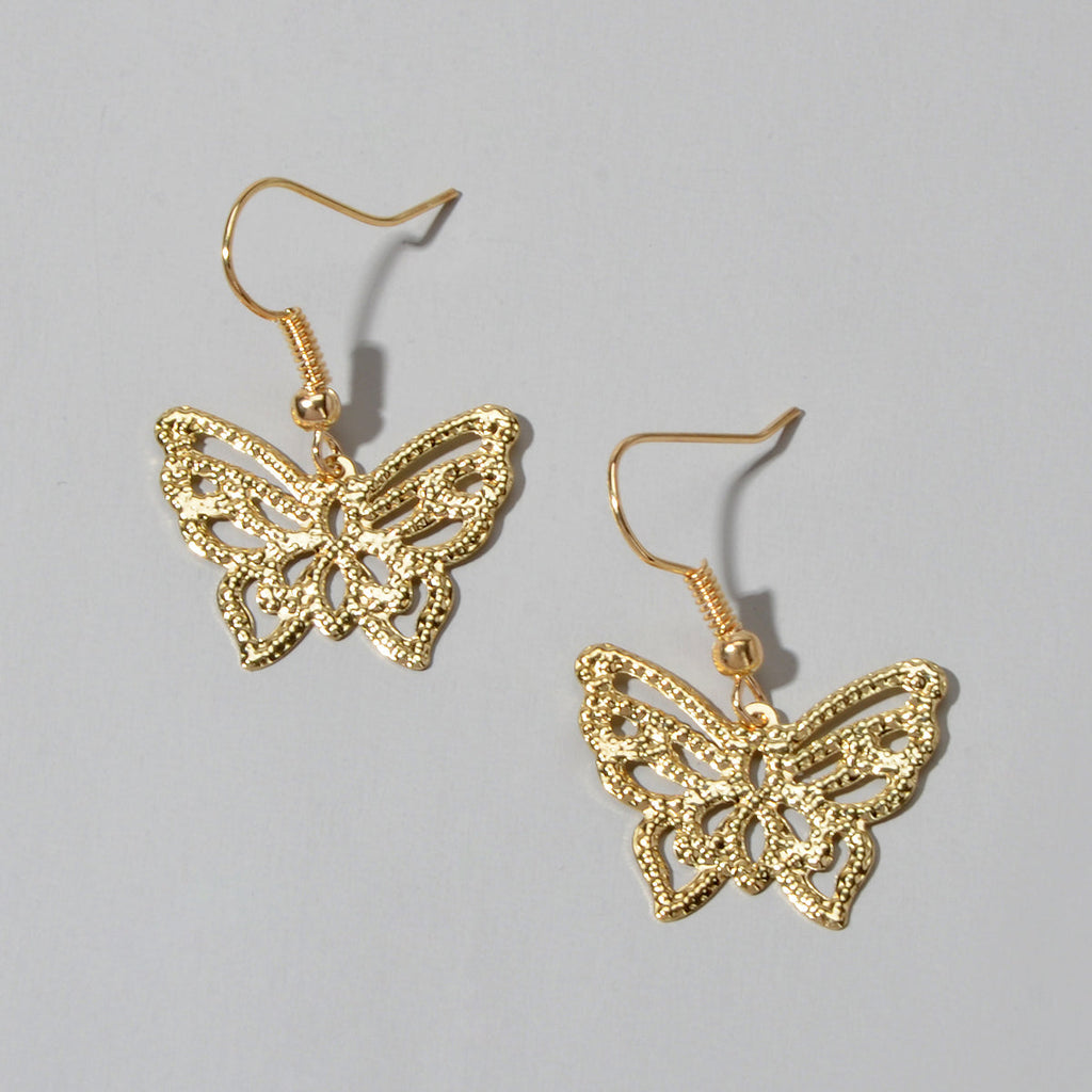 Cute Funny Trendy Gold Metal Hollow out Butterfly Minimalist Dangle Earrings-3