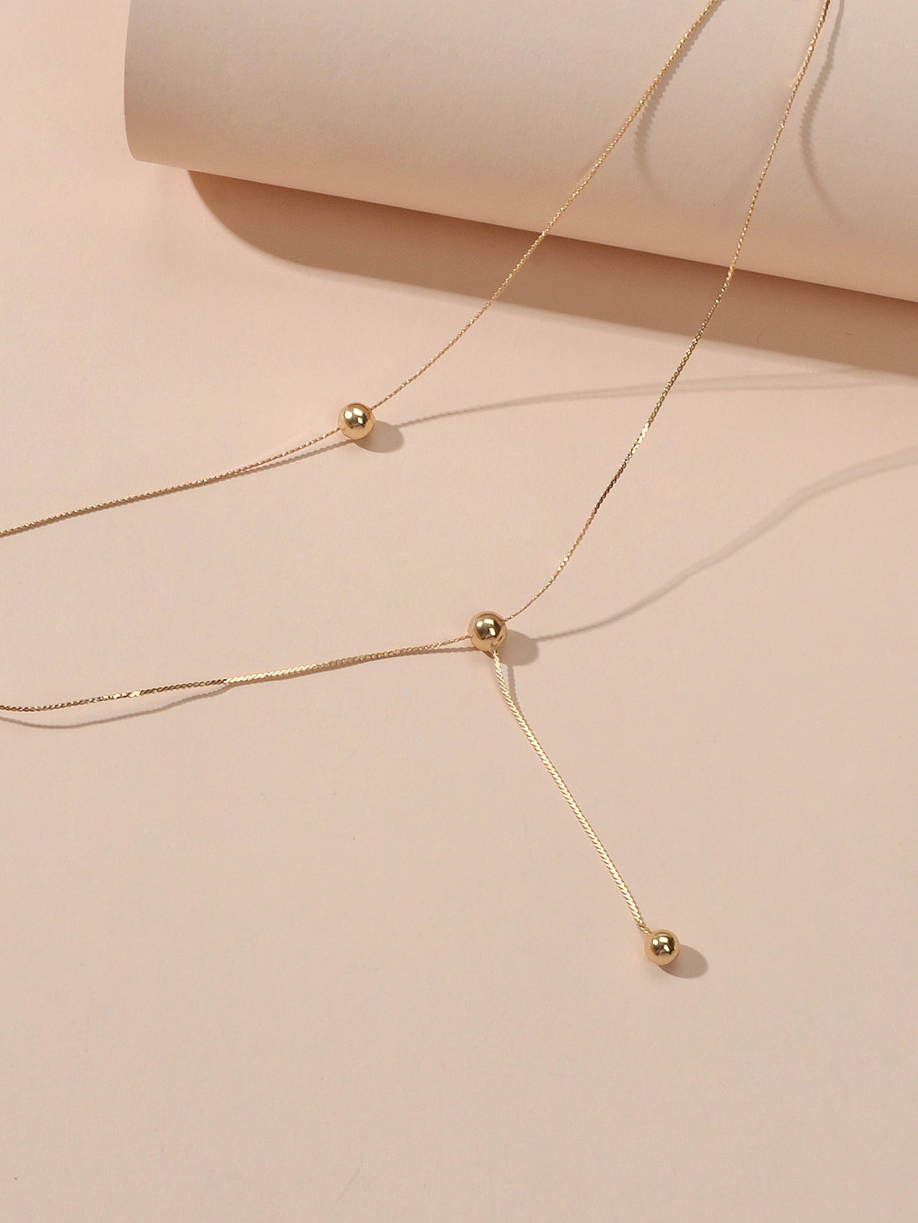 Perfect Jewellery Gold Double layer Chain Necklace Beads Charm Y Lariat Necklace-3