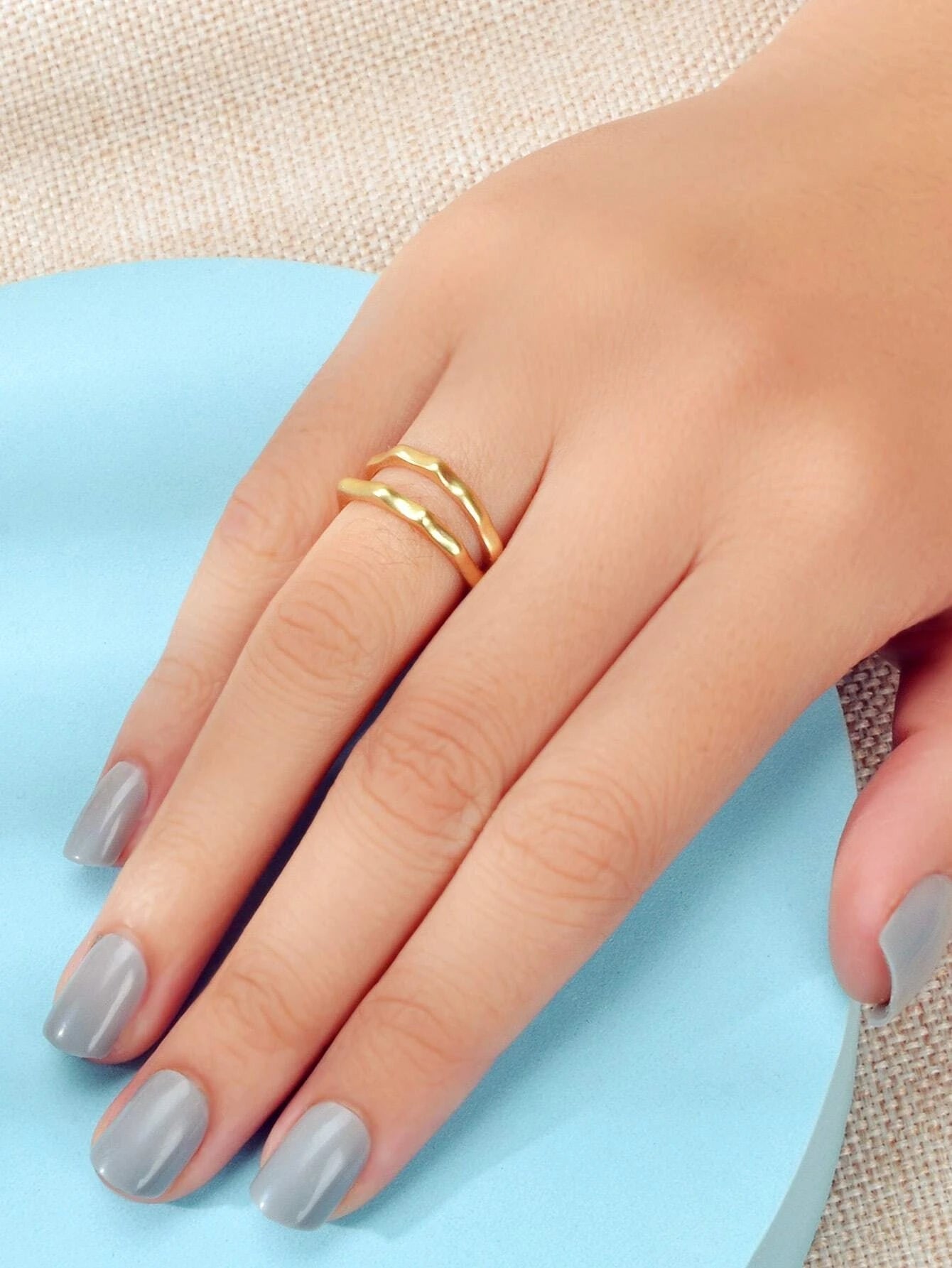 Minimalist Jewellery Gold Metal Geometric Finger Ring Fashion Women Accessories-3