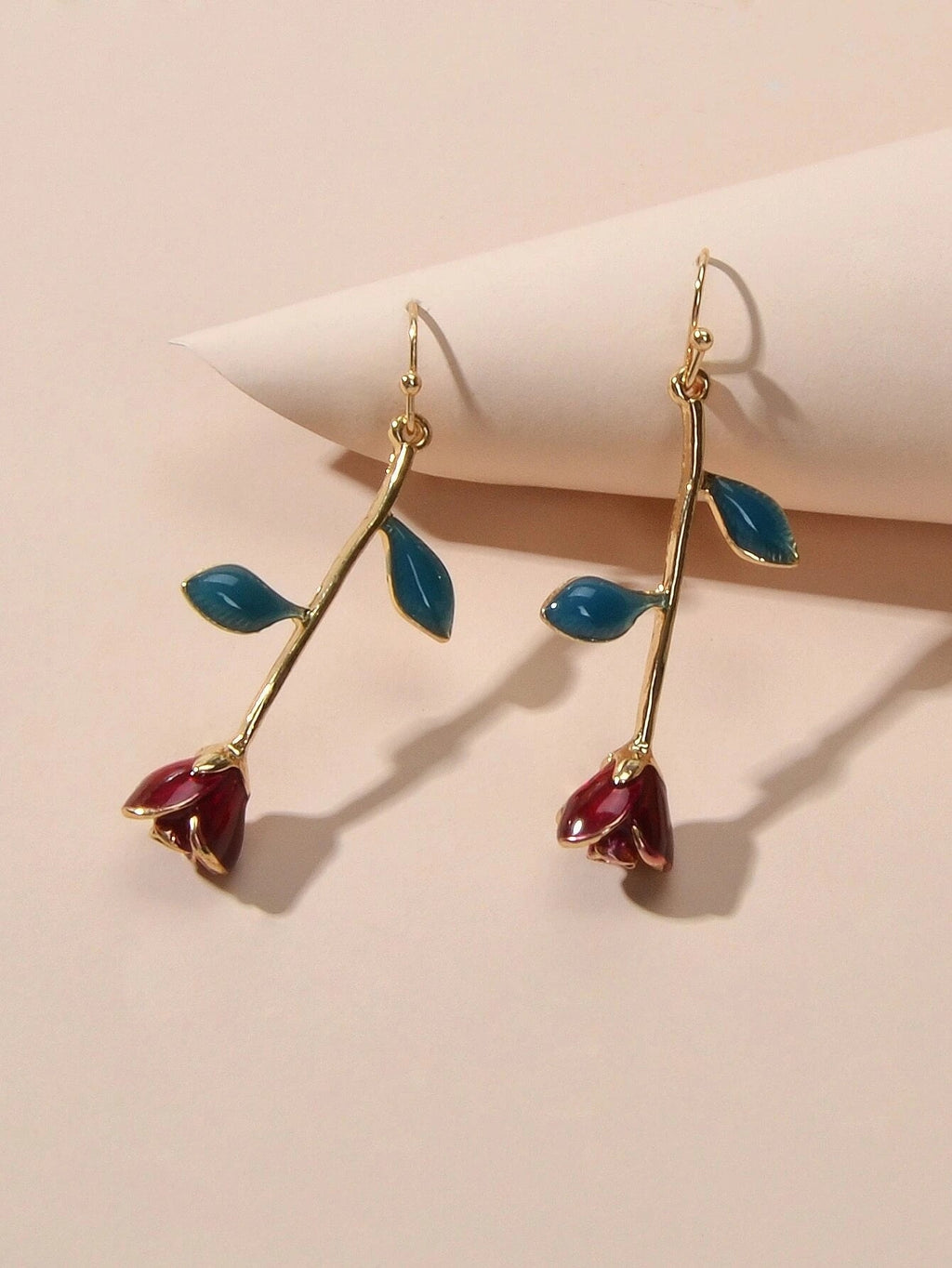 Feelontop Winered Rose Flower Drop Dangle Earrings Women Teens Party Accessories-3