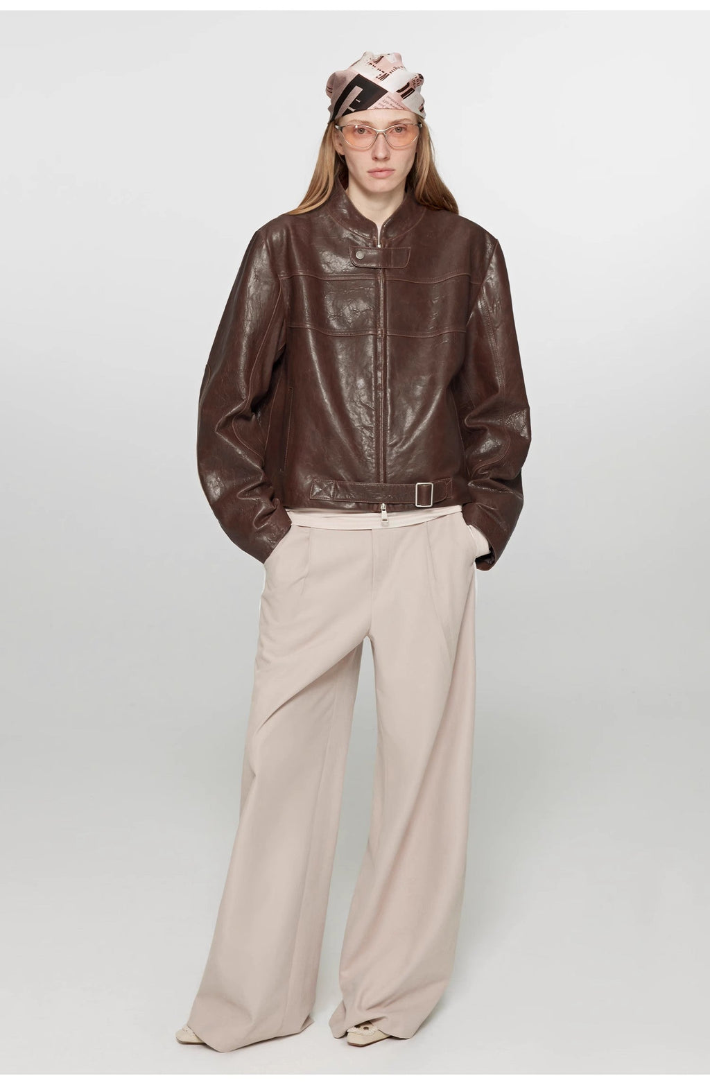 Retro Sheepskin Stand Collar Short Motorcycle Jacket “Caramel Mountain”-0