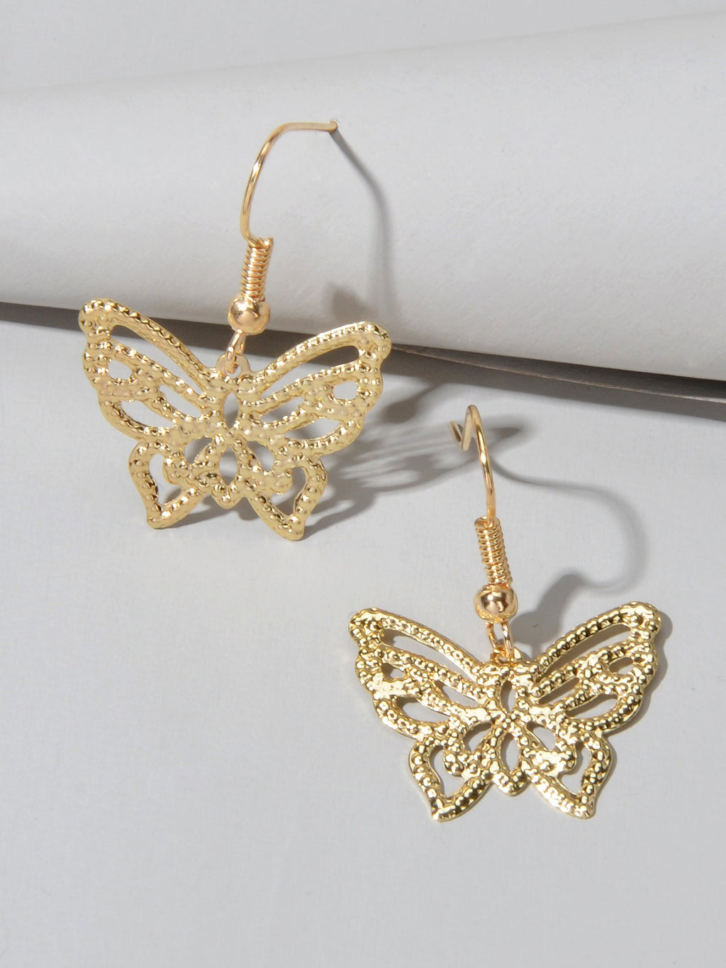 Cute Funny Trendy Gold Metal Hollow out Butterfly Minimalist Dangle Earrings-4