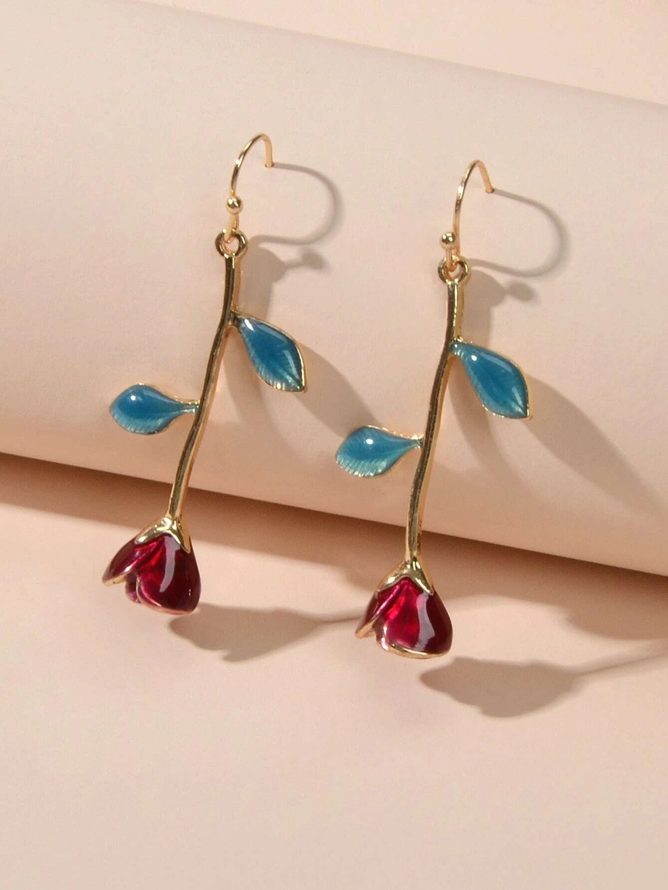 Feelontop Winered Rose Flower Drop Dangle Earrings Women Teens Party Accessories-4