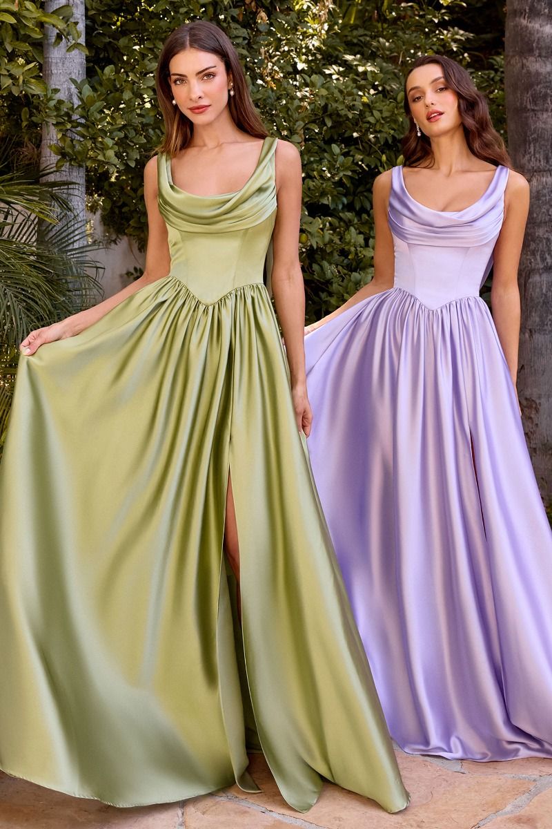 A-Line Satin Dress With A Softly Draped Scoop Neckline And Wide Straps-2