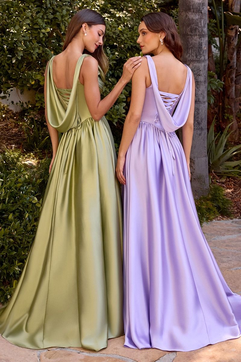 A-Line Satin Dress With A Softly Draped Scoop Neckline And Wide Straps-1