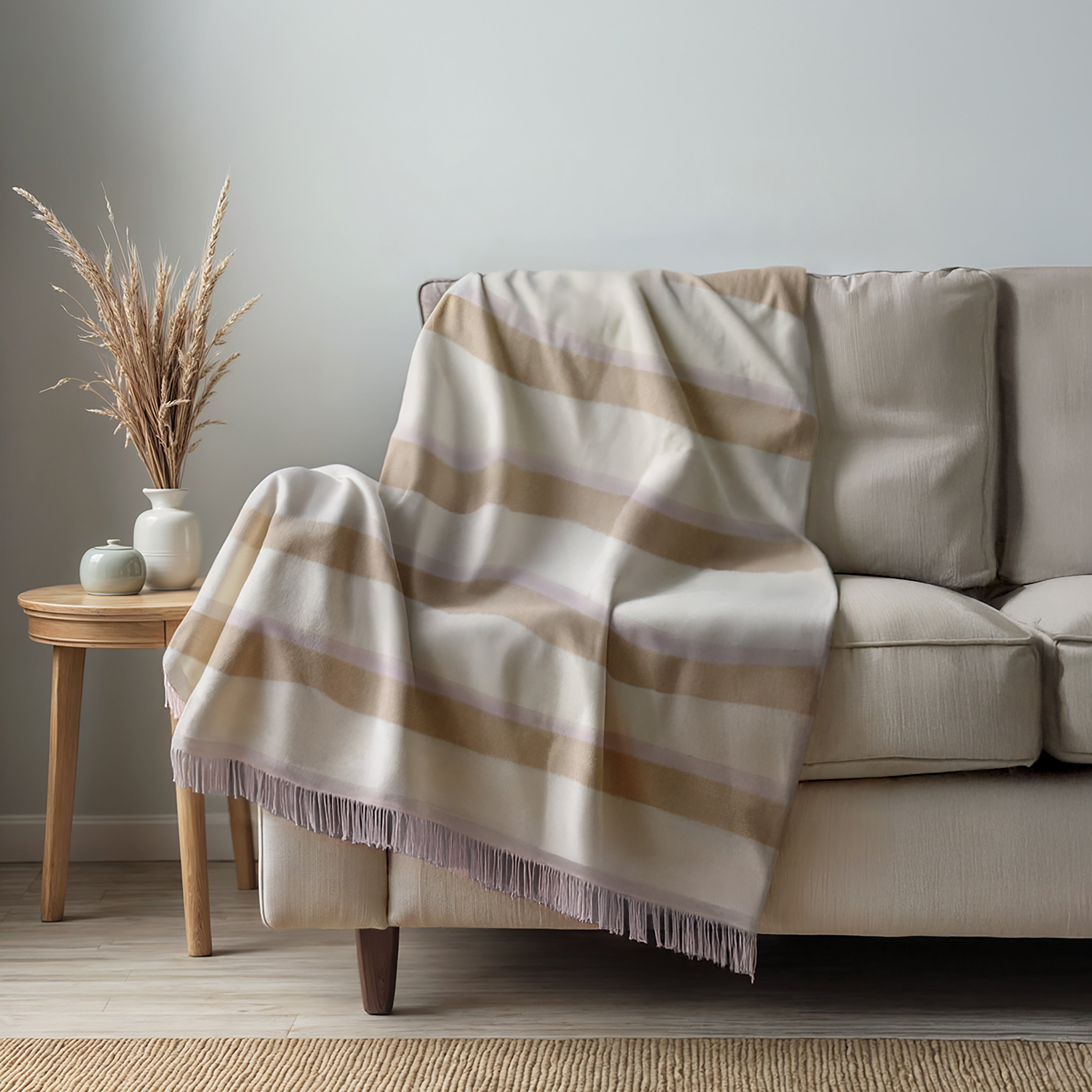 CASHMERE STRIPED WOVEN THROW WITH FRINGES-0